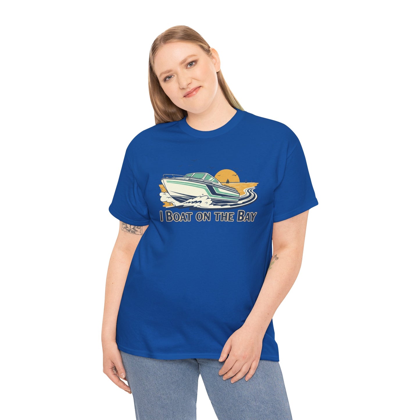 Boat on the Bay T-Shirt — Retro Motorboat Sunset Tee Printify