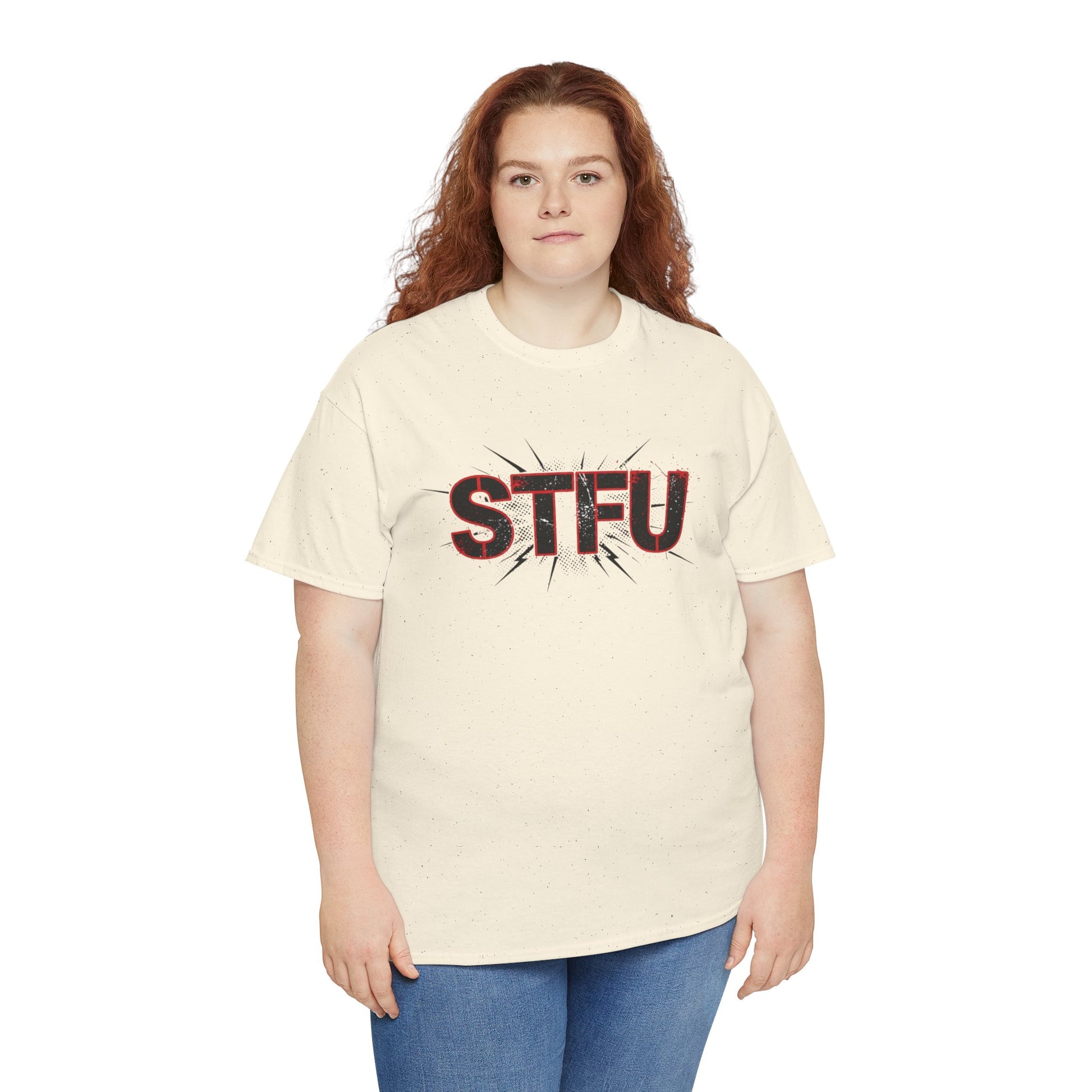 STFU Graphic Tee — Bold Distressed Text Shirt for Statement Style Printify