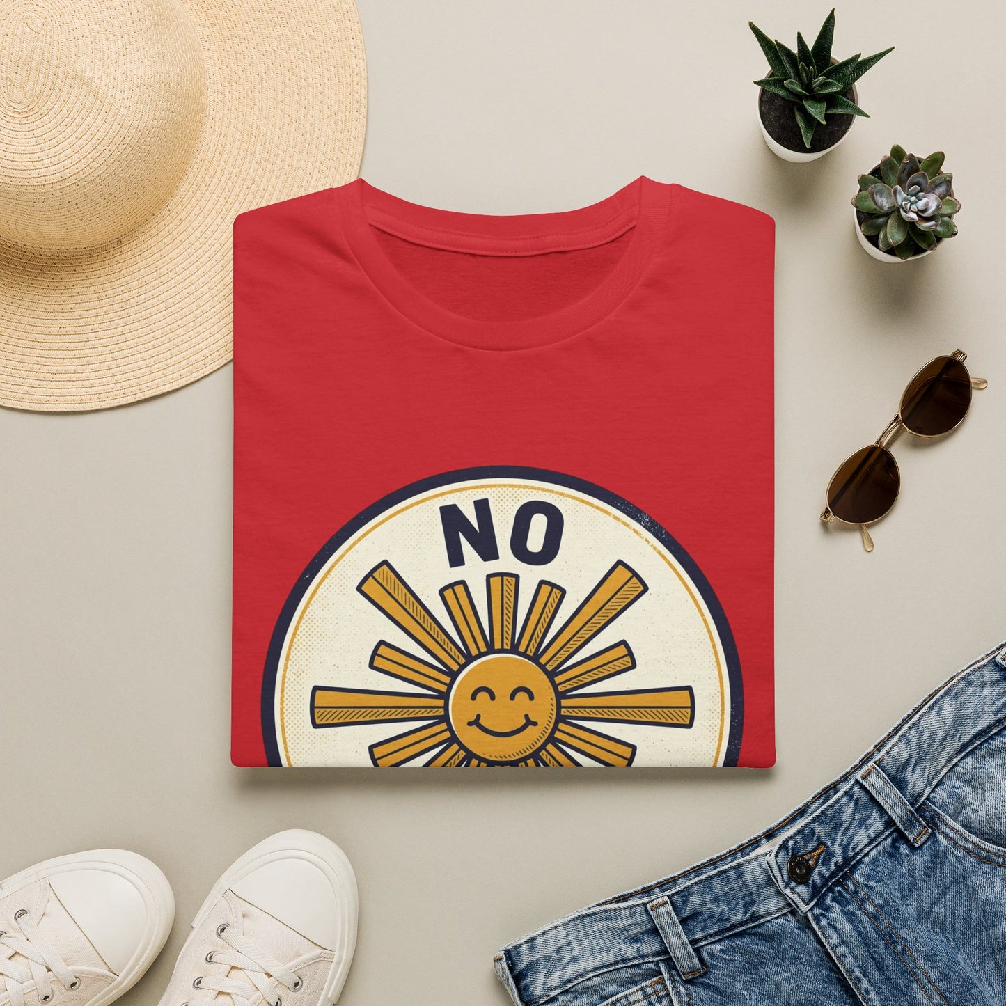 No Negative Energy T-Shirt — Retro Smiling Sun Positive Vibes Tee