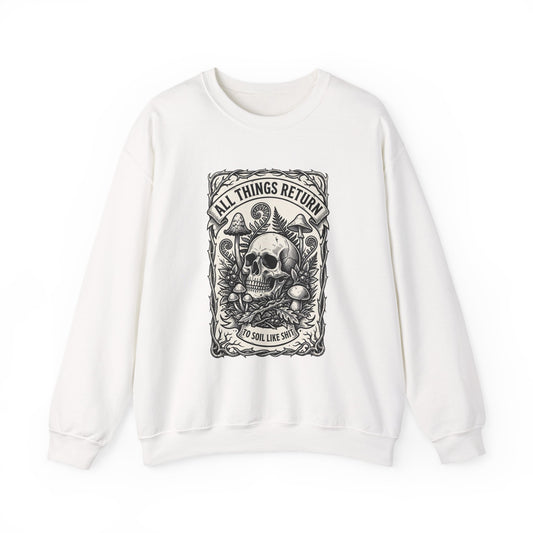 Gothic Botanicals Skull & Mushrooms Crewneck Sweatshirt | Dark Botanical Illustration