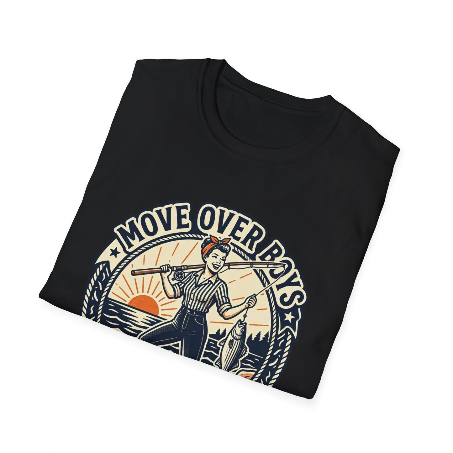 "Move Over Boys, Let This Girl Show How to Fish" Vintage Design - Fishing T-Shirt