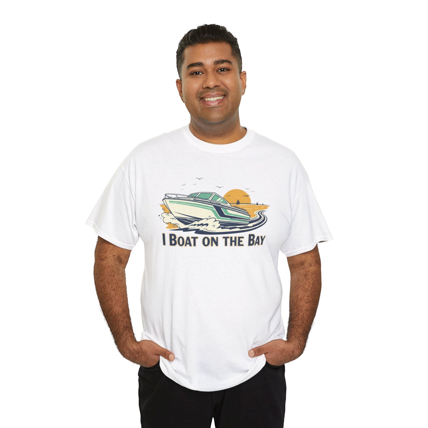 Boat on the Bay T-Shirt — Retro Motorboat Sunset Tee Printify