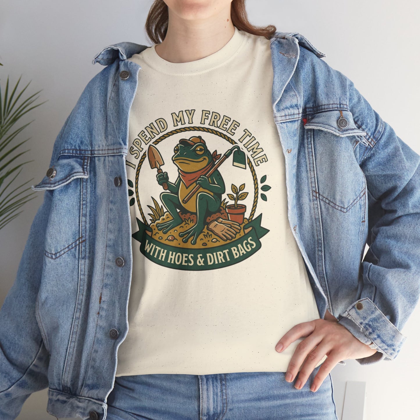 Gardening Frog T-Shirt — "I Spend My Free Time With Hoes & Dirt Bags" Funny Garden Tee