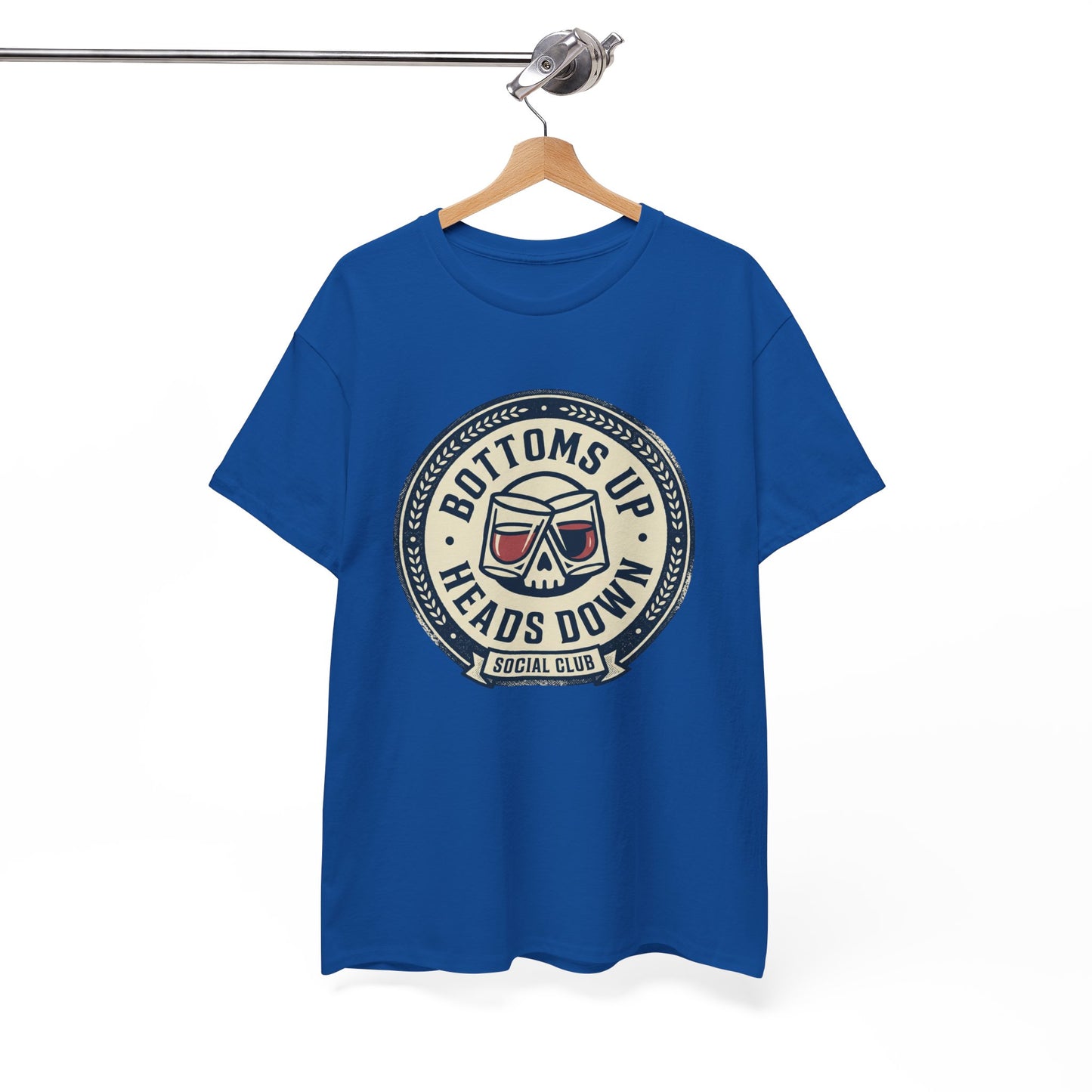 "Bottoms Up Heads Down" Skull Beer Logo Tee