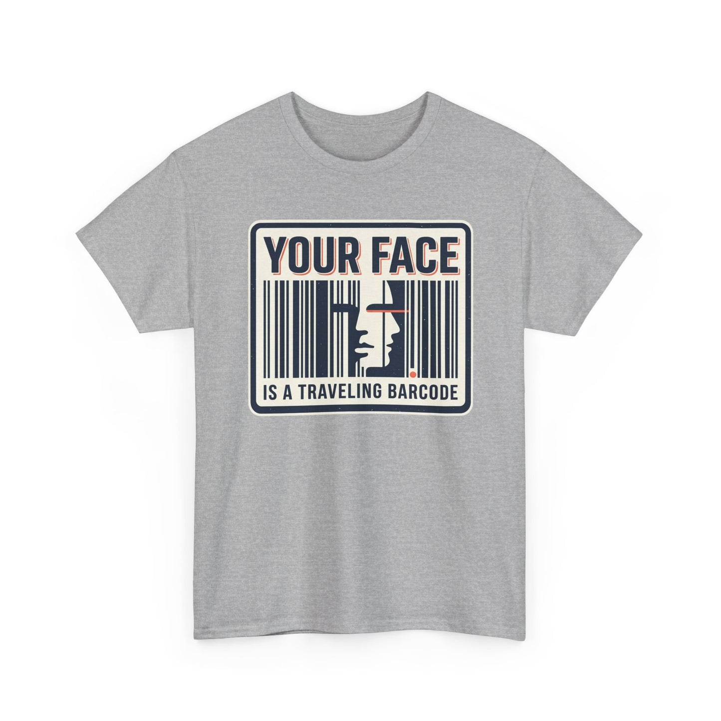 "Your Face Is a Traveling Barcode" Graphic Tee