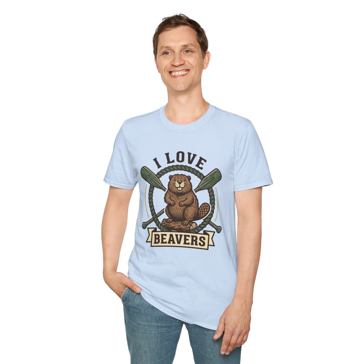 I Love Beavers T-Shirt — Cute Vintage Beaver Graphic Tee with Oars