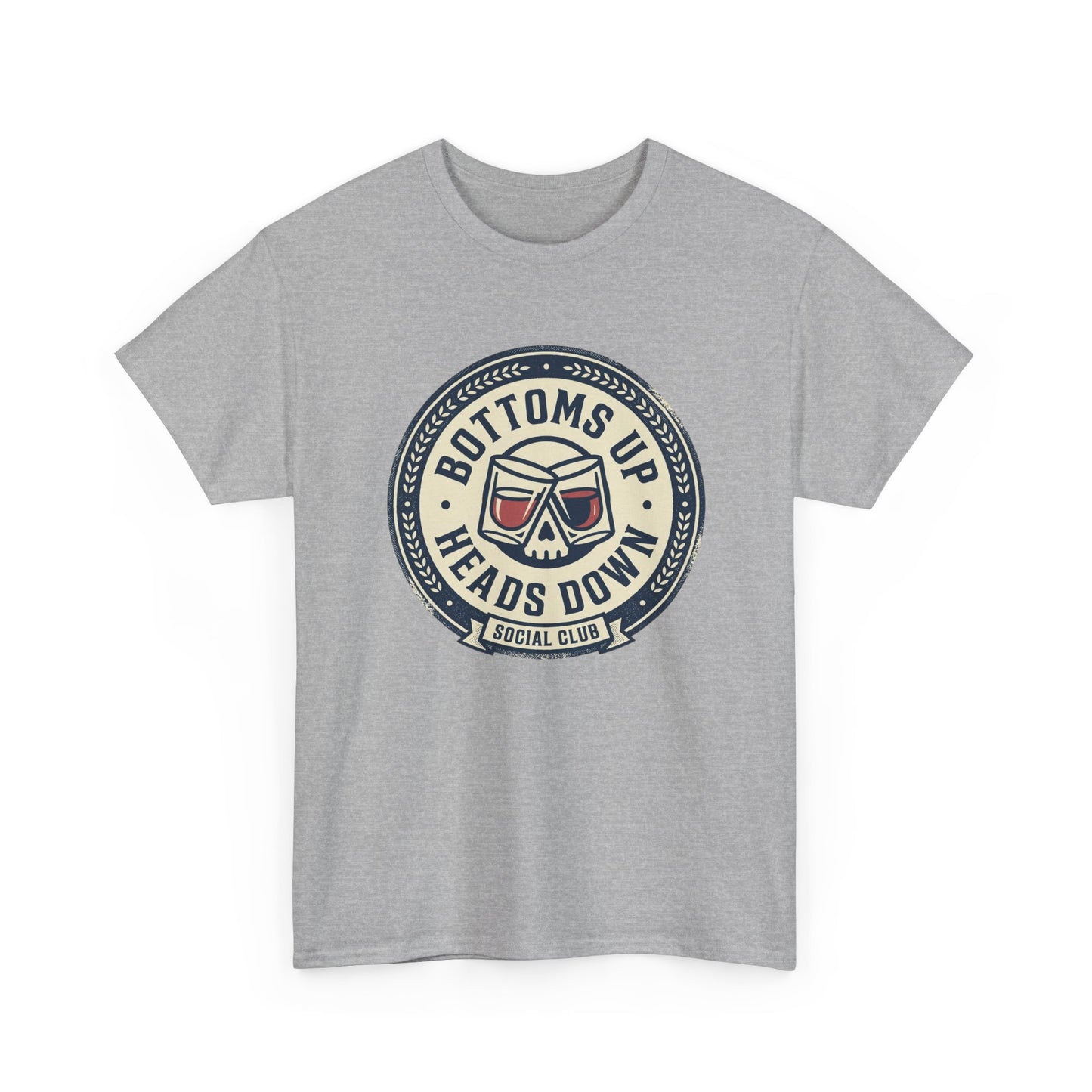 "Bottoms Up Heads Down" Skull Beer Logo Tee