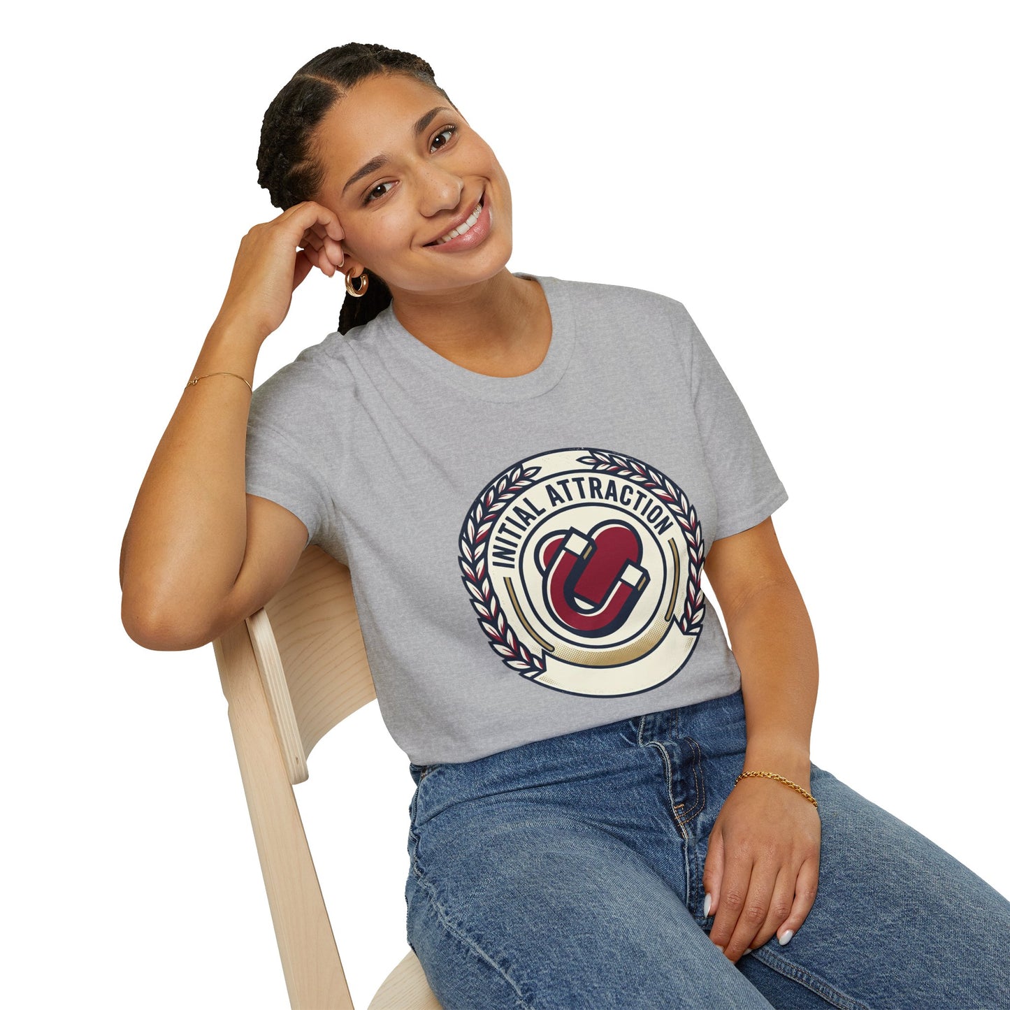 Initial Attraction T-Shirt — Retro Badge Heart Design