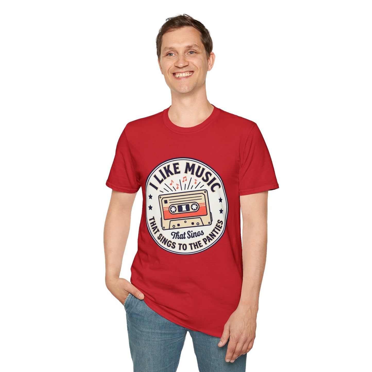 Retro Cassette T-Shirt — "I Like Music That Sings to the Pants" Vintage Music Tee
