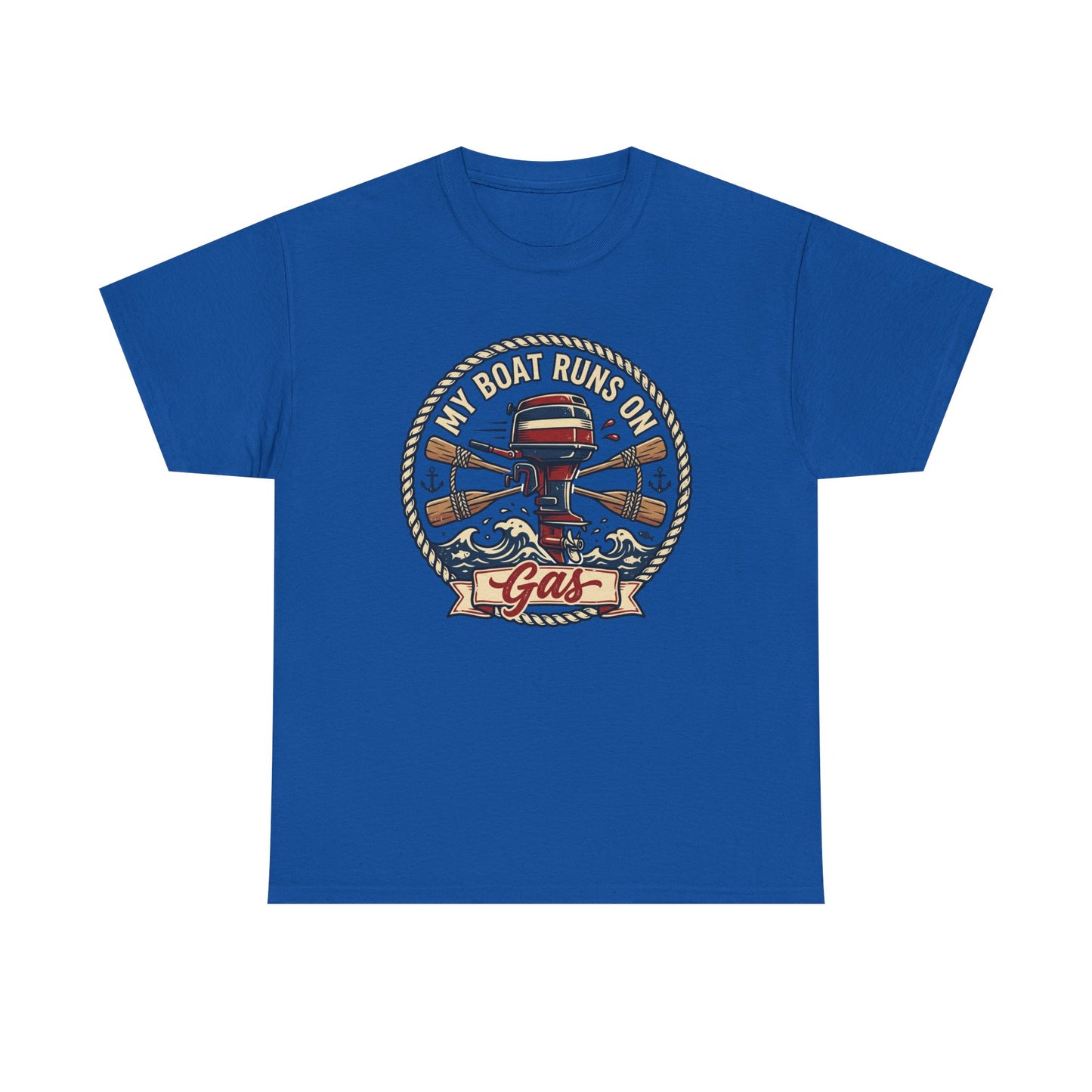 Boat Runs on Gas T-Shirt — Vintage Outboard Motor Fishing Tee Printify