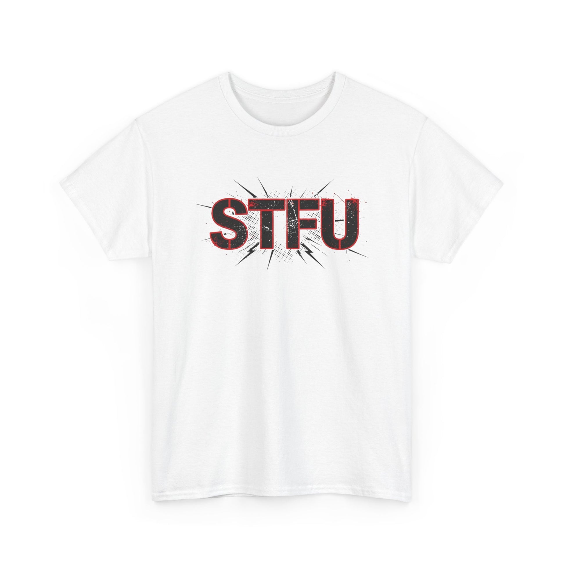 STFU Graphic Tee — Bold Distressed Text Shirt for Statement Style Printify