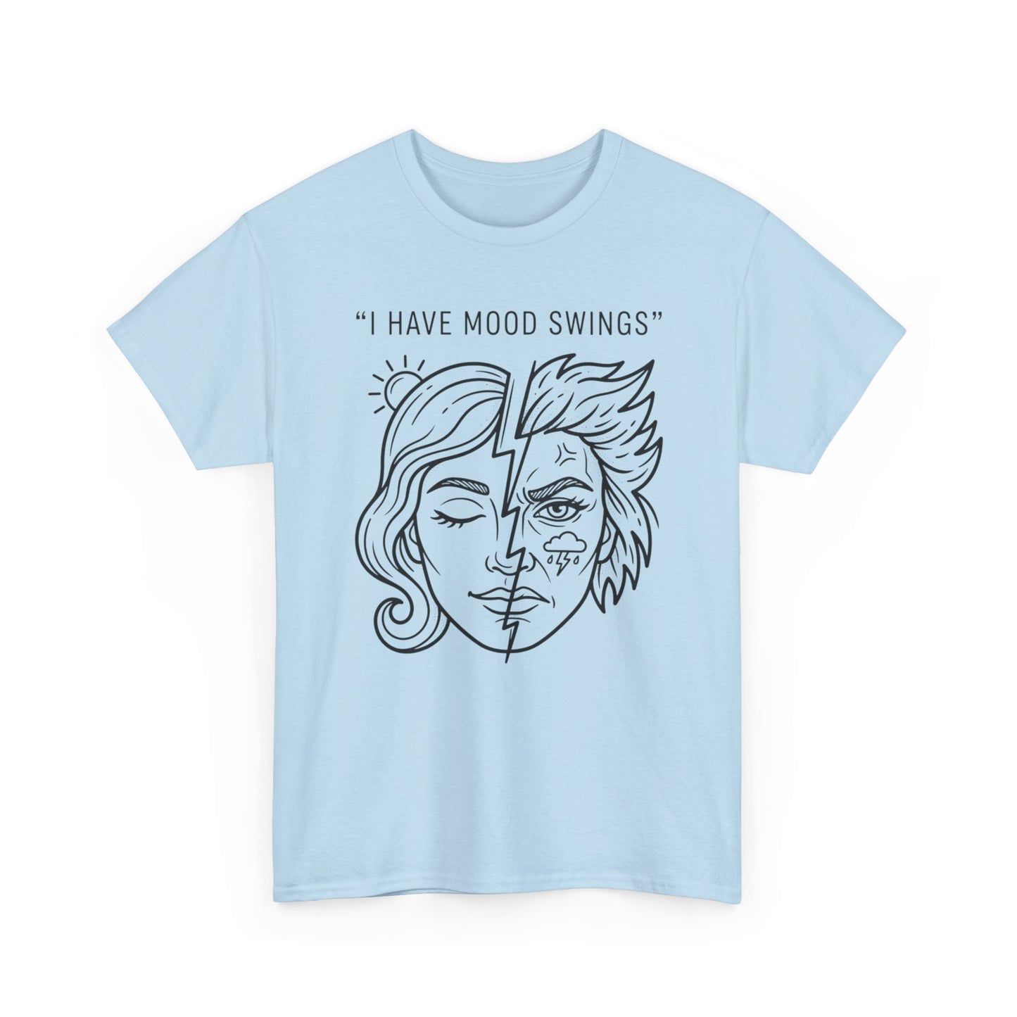 Mood Swings Graphic Tee — Split Face Line Art "I Have Mood Swings" T-Shirt Printify
