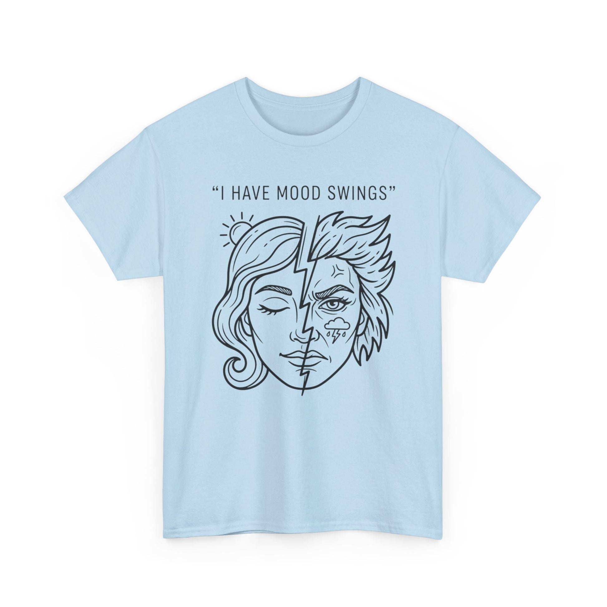 Mood Swings Graphic Tee — Split Face Line Art "I Have Mood Swings" T-Shirt Printify
