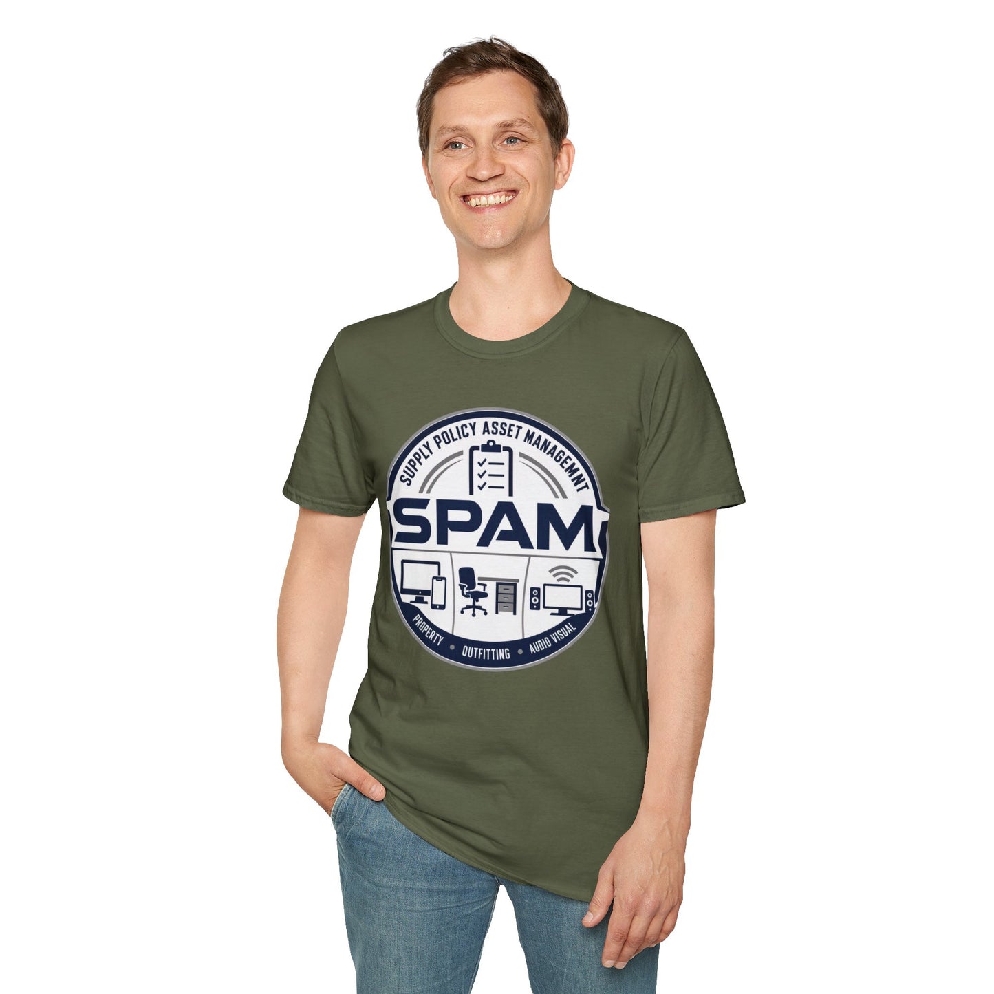 SPAM Supply Policy Asset Management T-Shirt — Logistics/ IT / Admin Graphic Tee