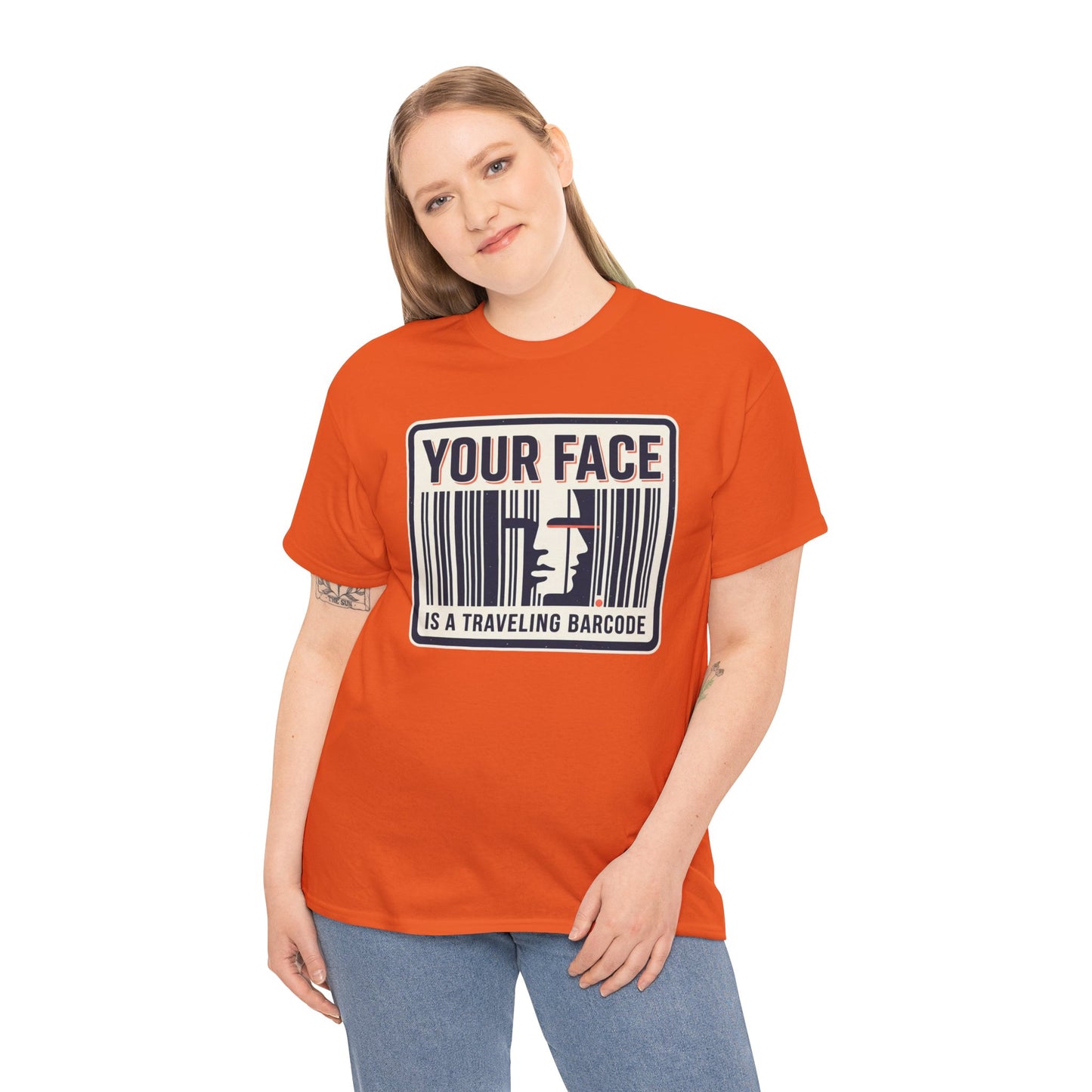 "Your Face Is a Traveling Barcode" Graphic Tee