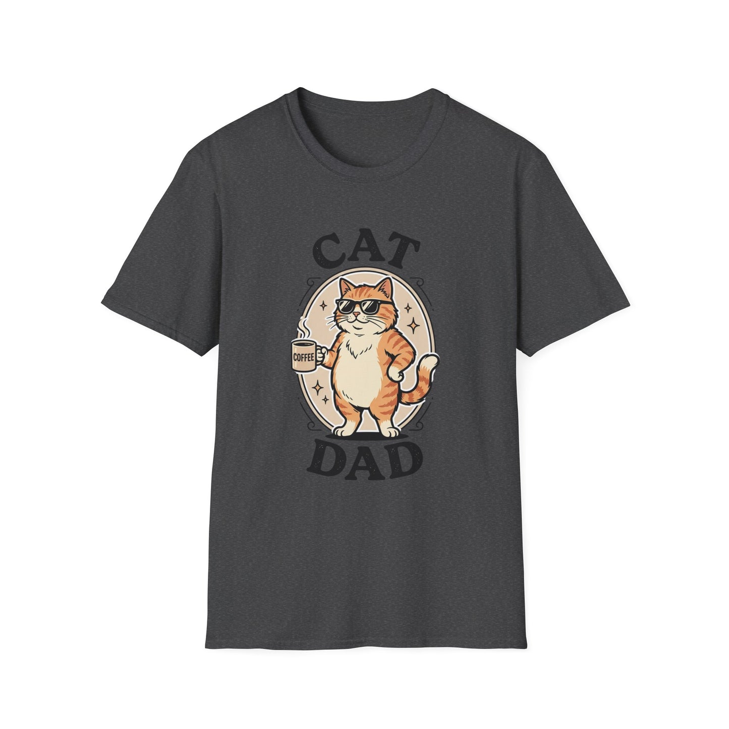 Cat Dad T‑Shirt — Cool Cat with Coffee Graphic Tee