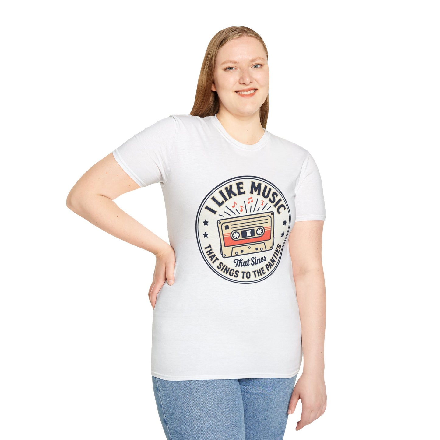 Retro Cassette T-Shirt — "I Like Music That Sings to the Pants" Vintage Music Tee