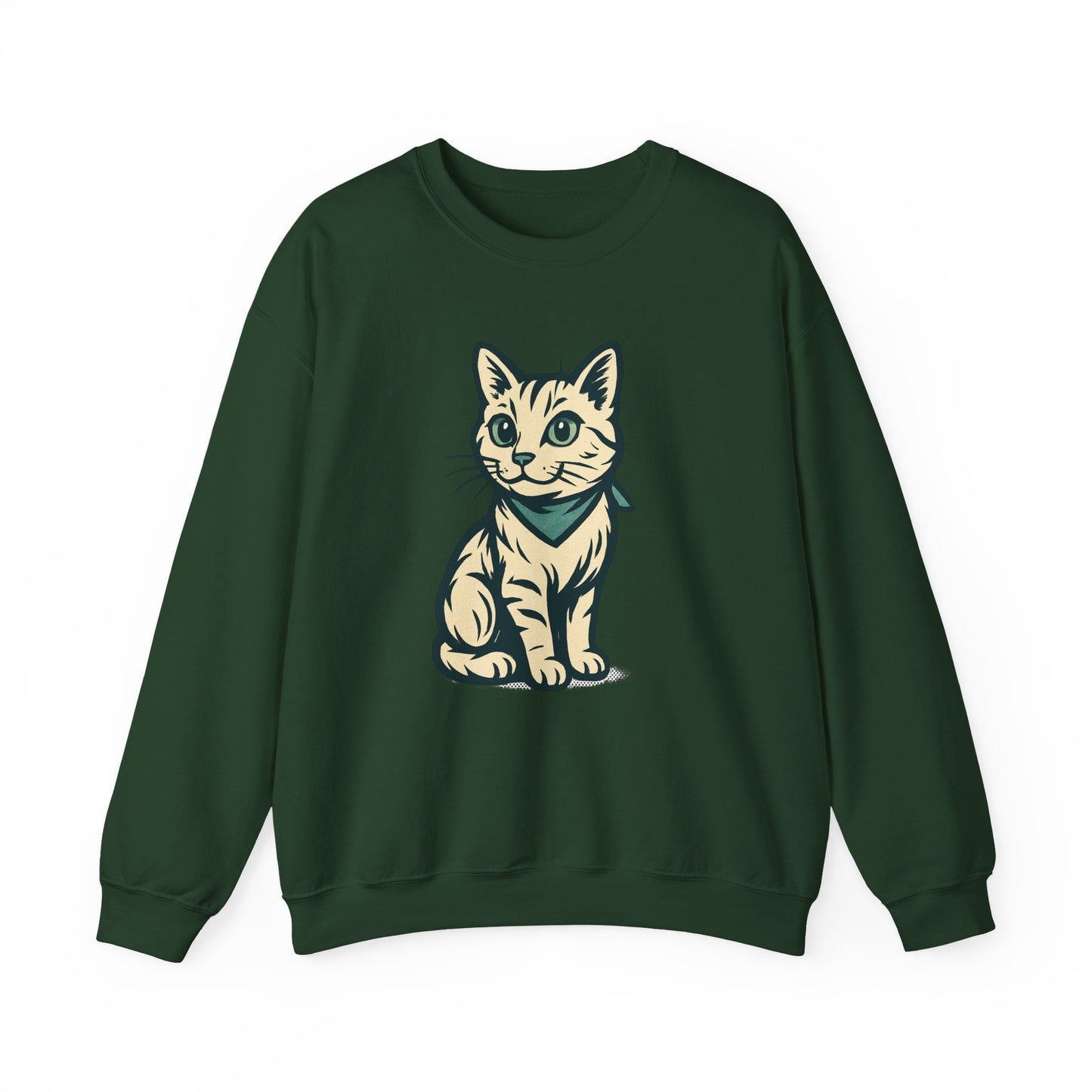 Cute Kitten Pullover Sweatshirt — Vintage Cat Illustration Crewneck