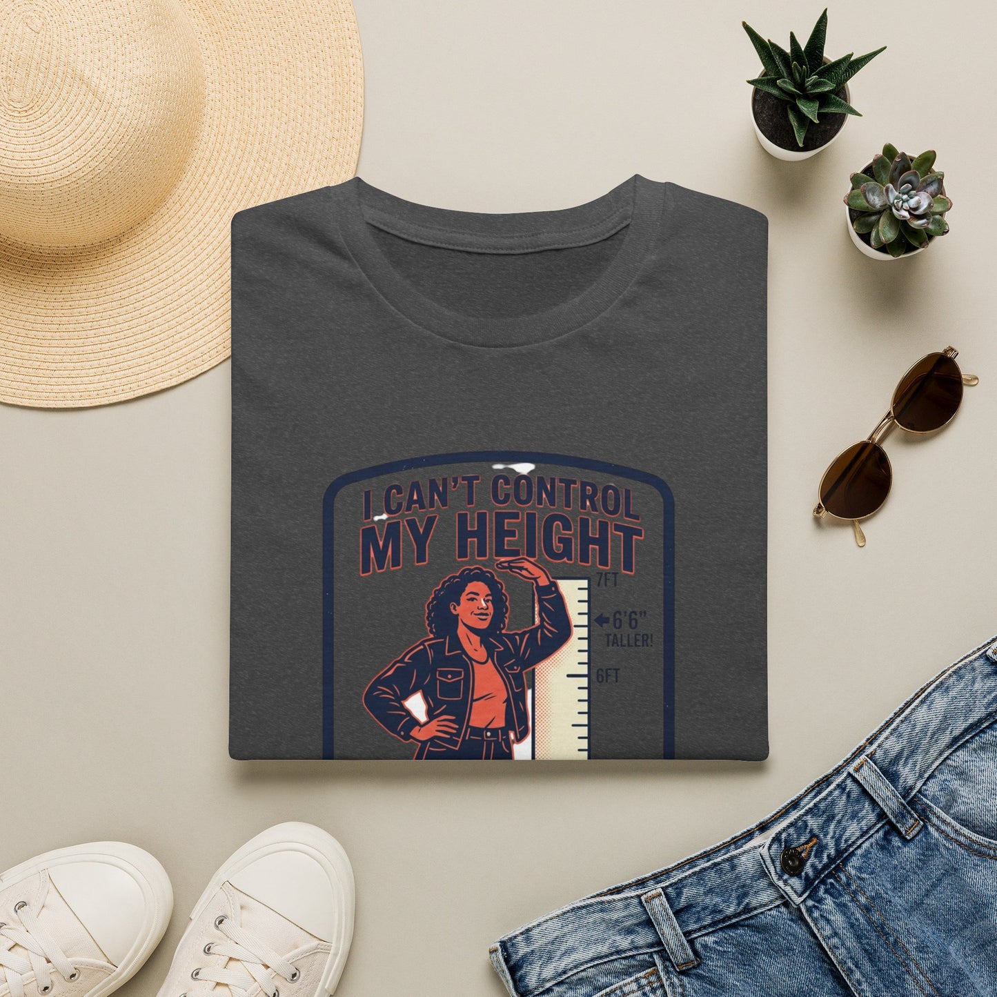 "I Can't Control My Height" Funny Tall Woman Graphic Tee