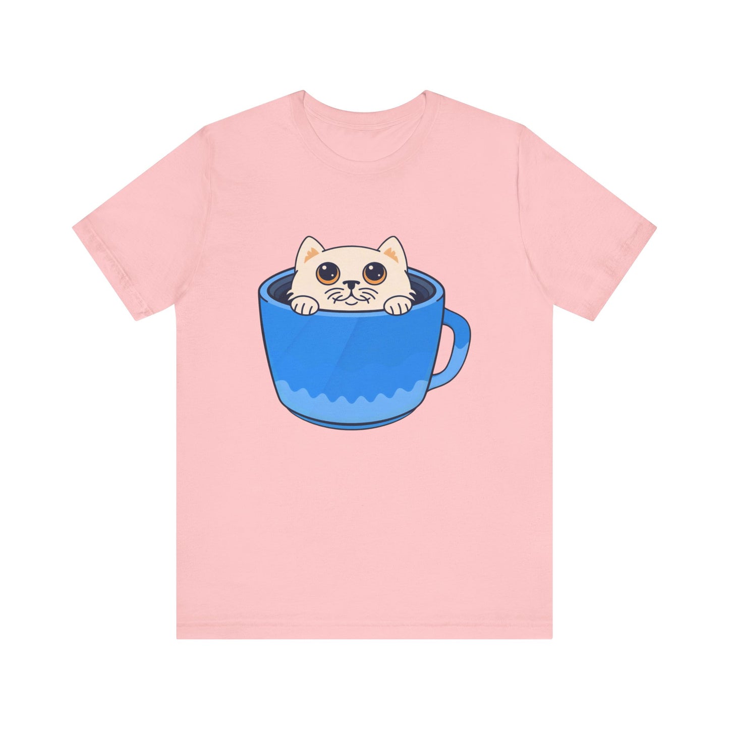 Cat in a Blue Mug T‑Shirt — Cute Kawaii Kitten Tee