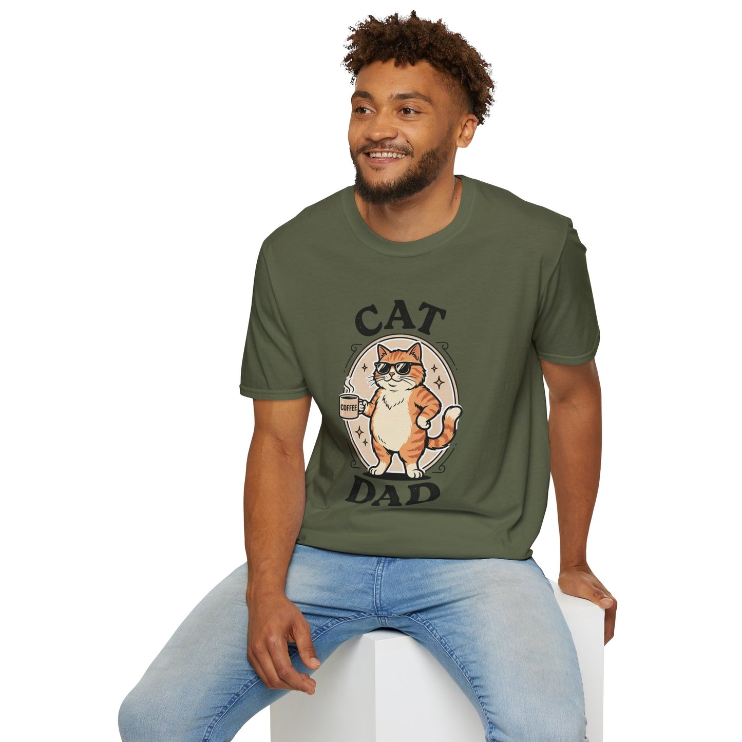 Cat Dad T‑Shirt — Cool Cat with Coffee Graphic Tee