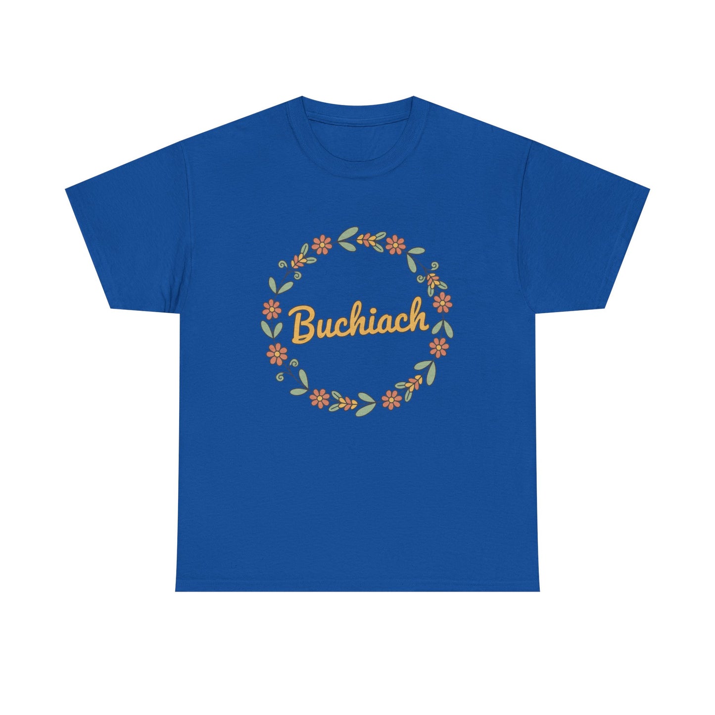 Buchiach Floral Wreath T-Shirt — Retro Script Garden Tee Printify