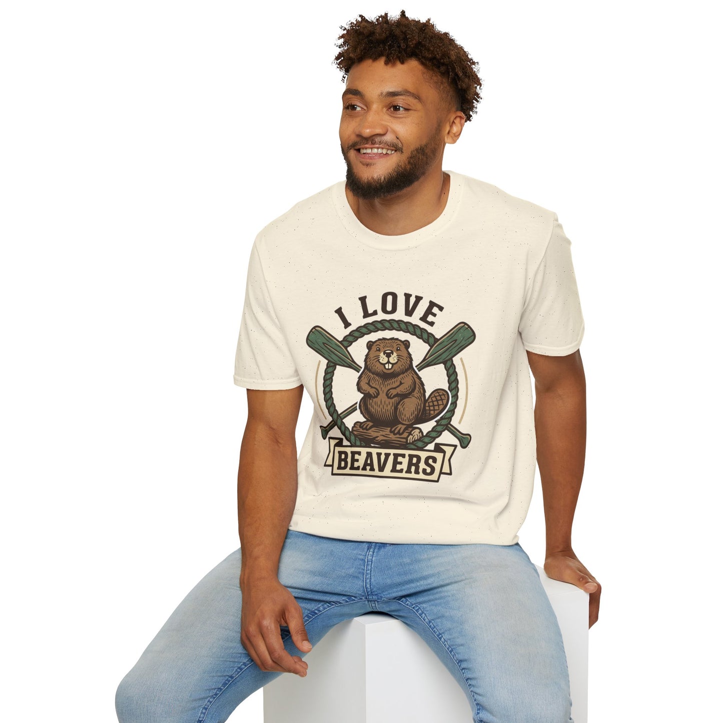 I Love Beavers T-Shirt — Cute Vintage Beaver Graphic Tee with Oars