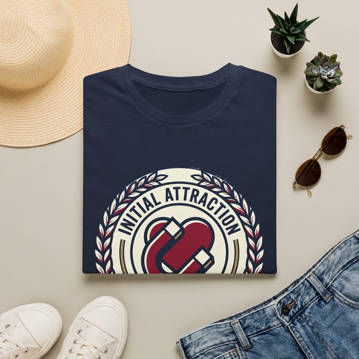 Initial Attraction T-Shirt — Retro Badge Heart Design