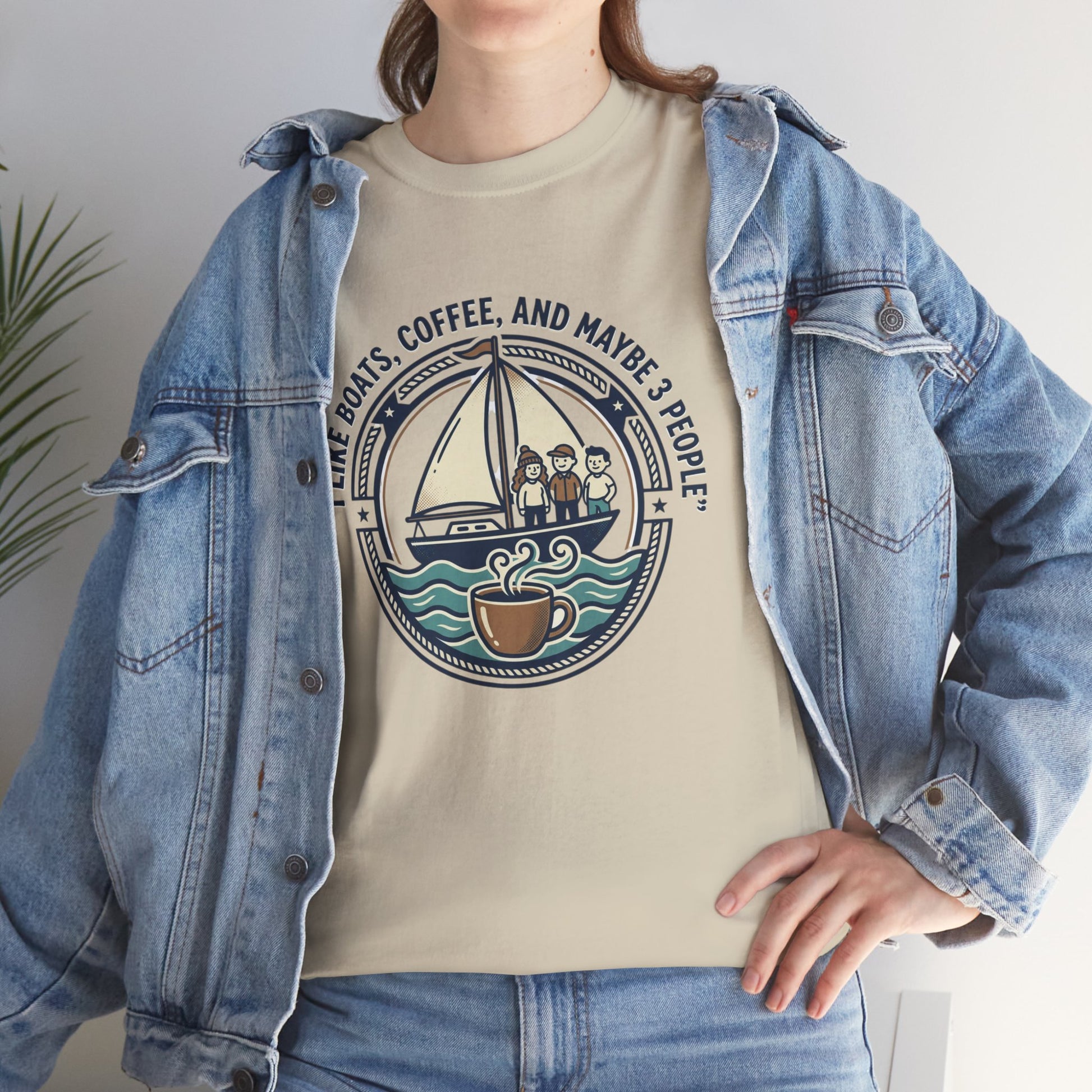 Sailboats & Coffee T‑Shirt — "I Like Boats, Coffee, and Maybe 3 People" Graphic Tee Printify
