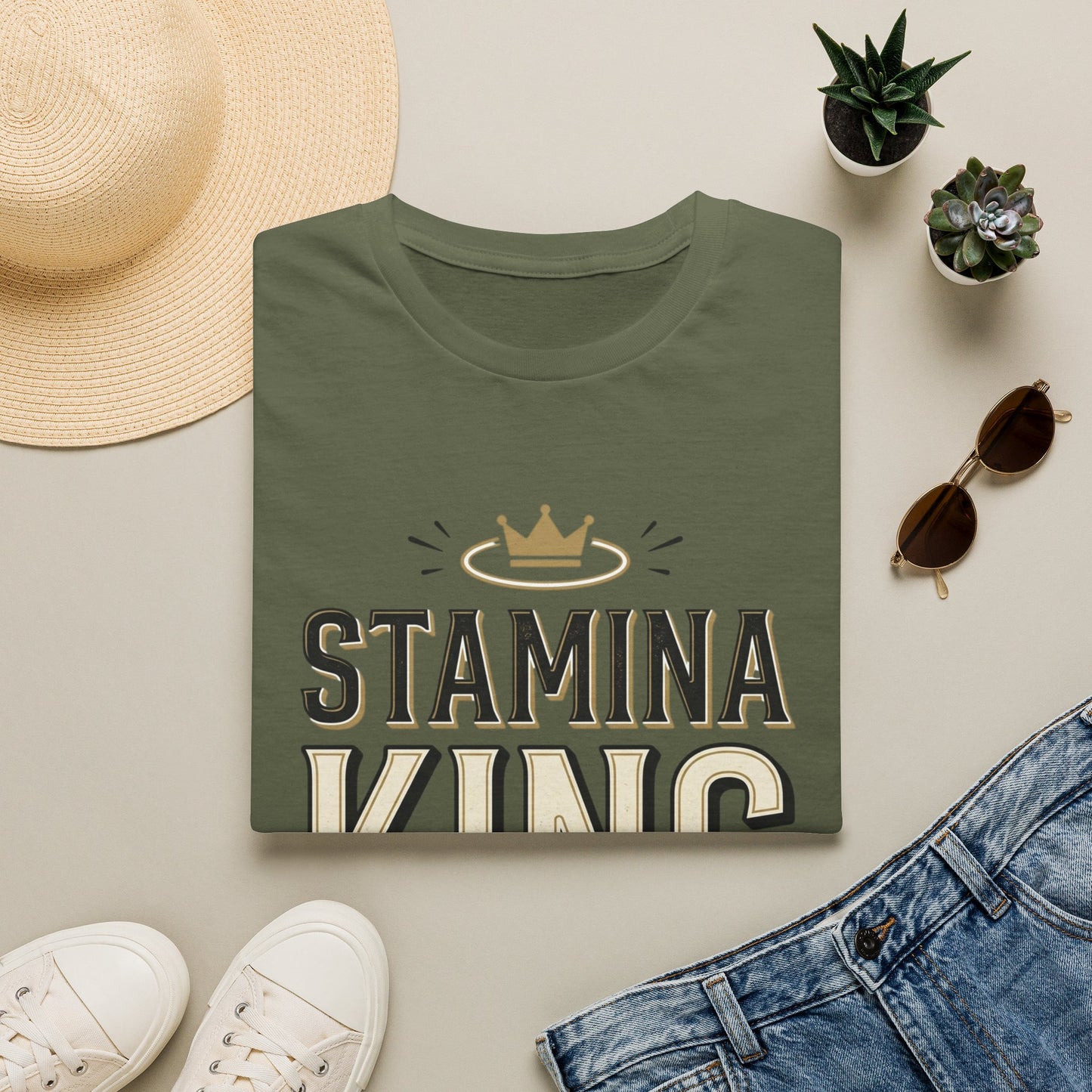 Stamina King T-Shirt — Bold Crown Fitness Tee for Workout Motivation