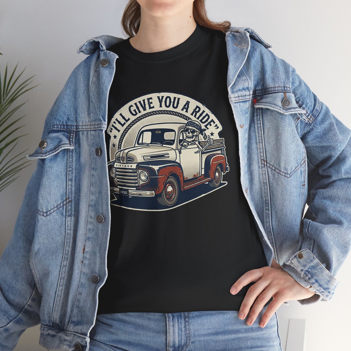 Vintage Pickup Truck T-Shirt — “I’ll Give You a Ride” Classic Retro Tee Printify