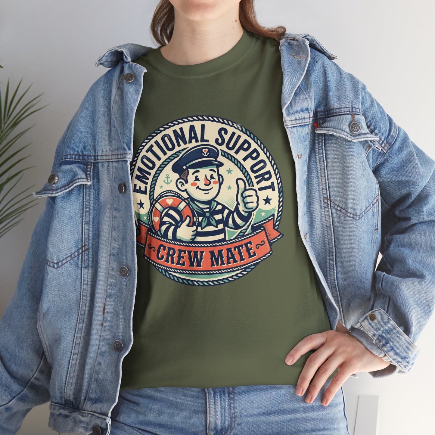 Emotional Support Crew Mate T‑Shirt — Retro Nautical Crewmate Tee Printify