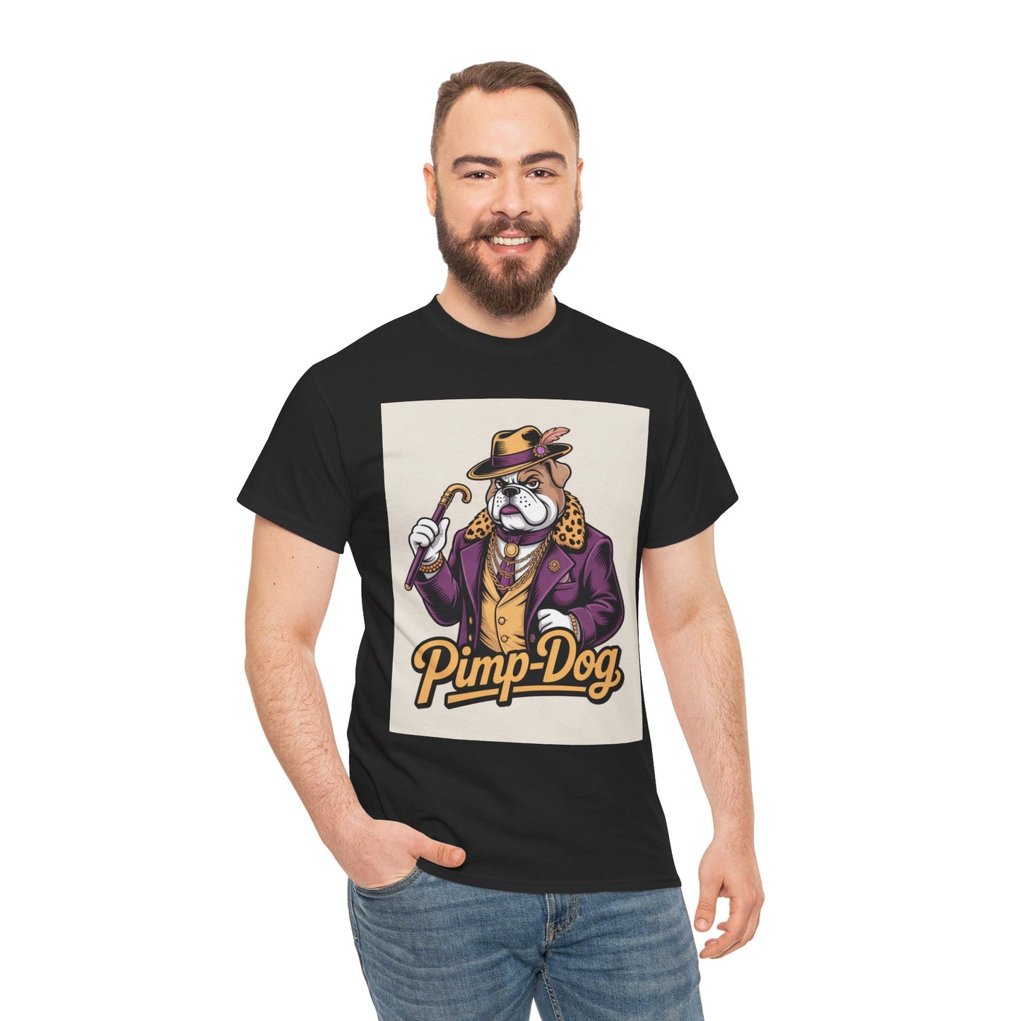 Pimp-Dog Graphic Tee — Retro Bulldog Character Shirt Printify