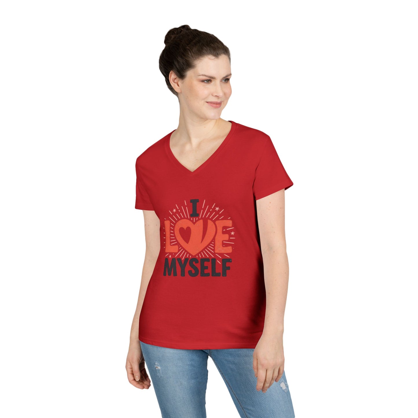 I Love Myself V-Neck Tee — Self-Love Women's T-Shirt Printify