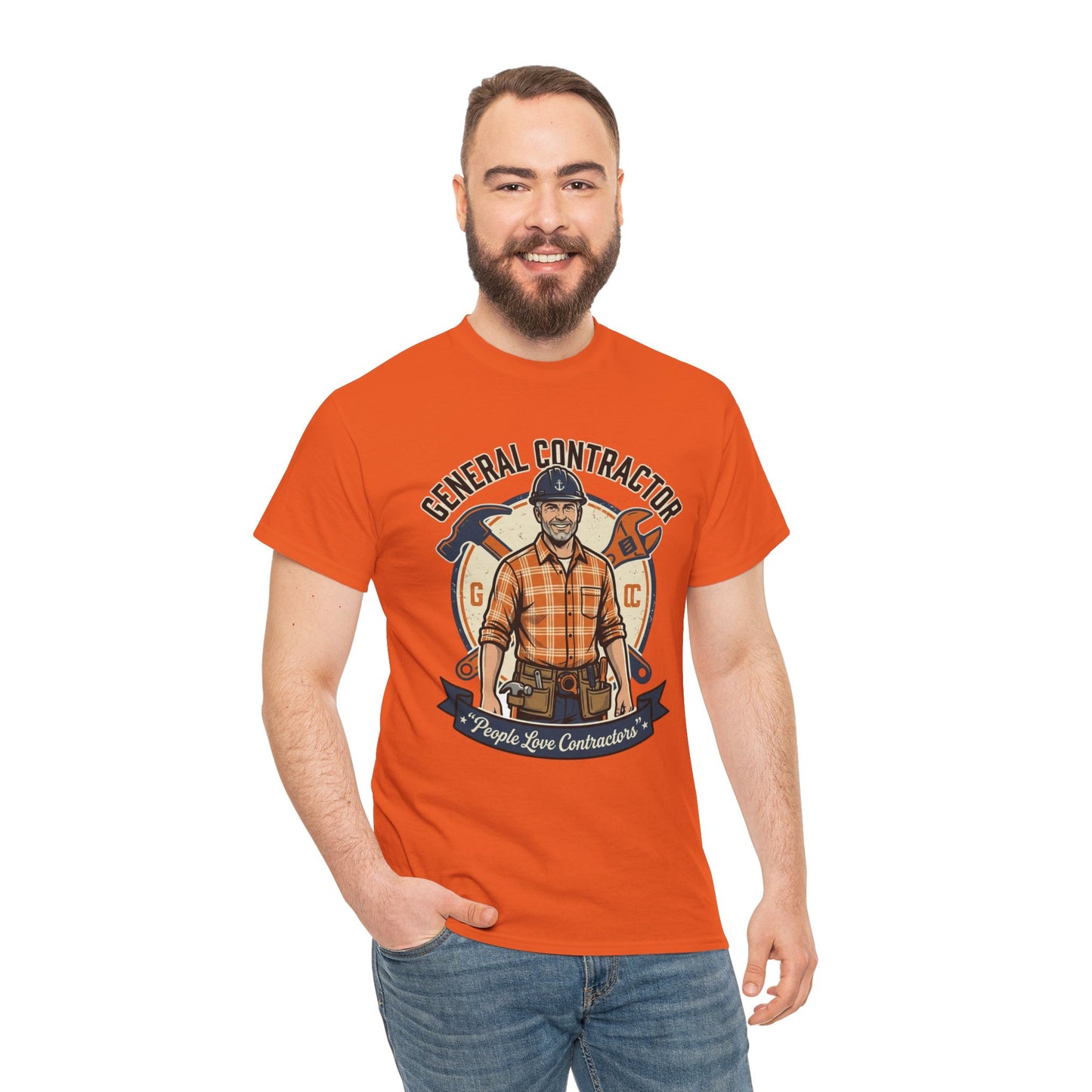 General Contractor T-Shirt — Vintage Construction Worker Logo Tee Printify