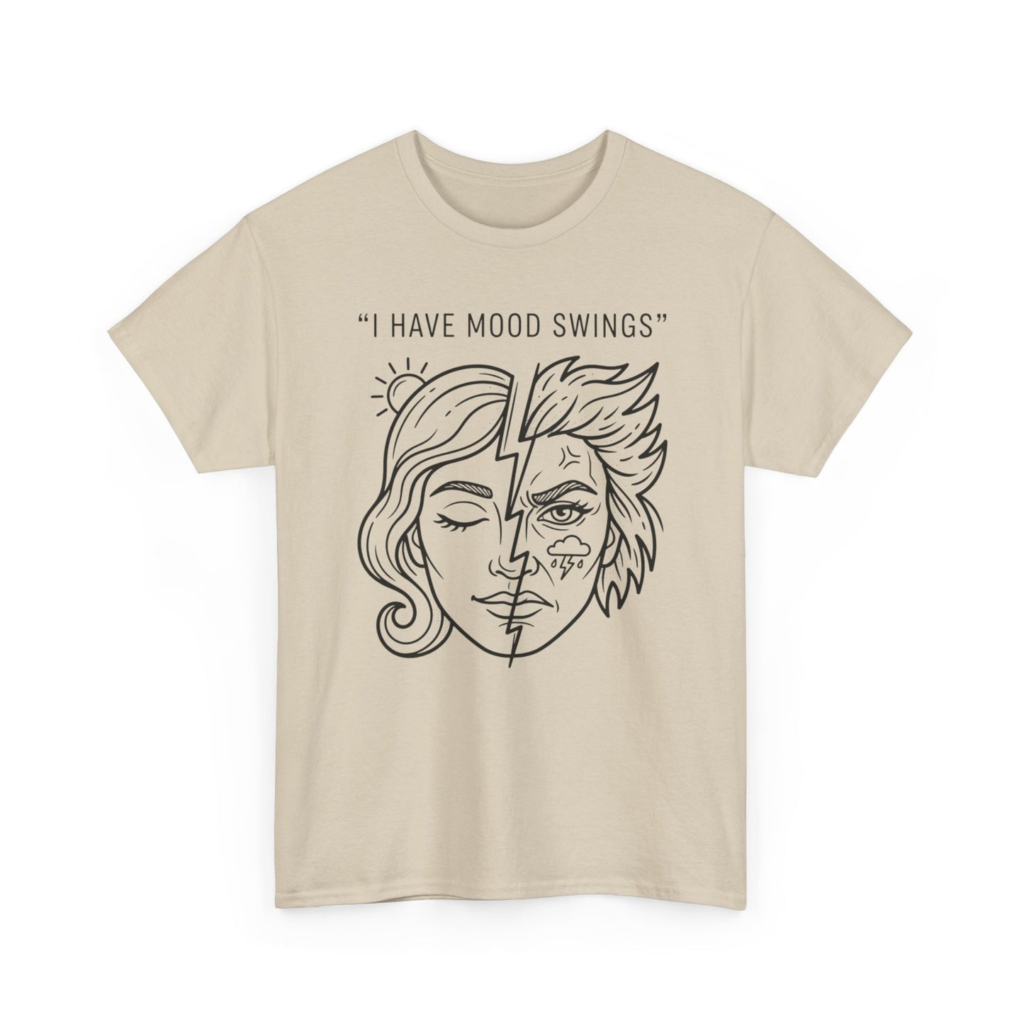 Mood Swings Graphic Tee — Split Face Line Art "I Have Mood Swings" T-Shirt Printify
