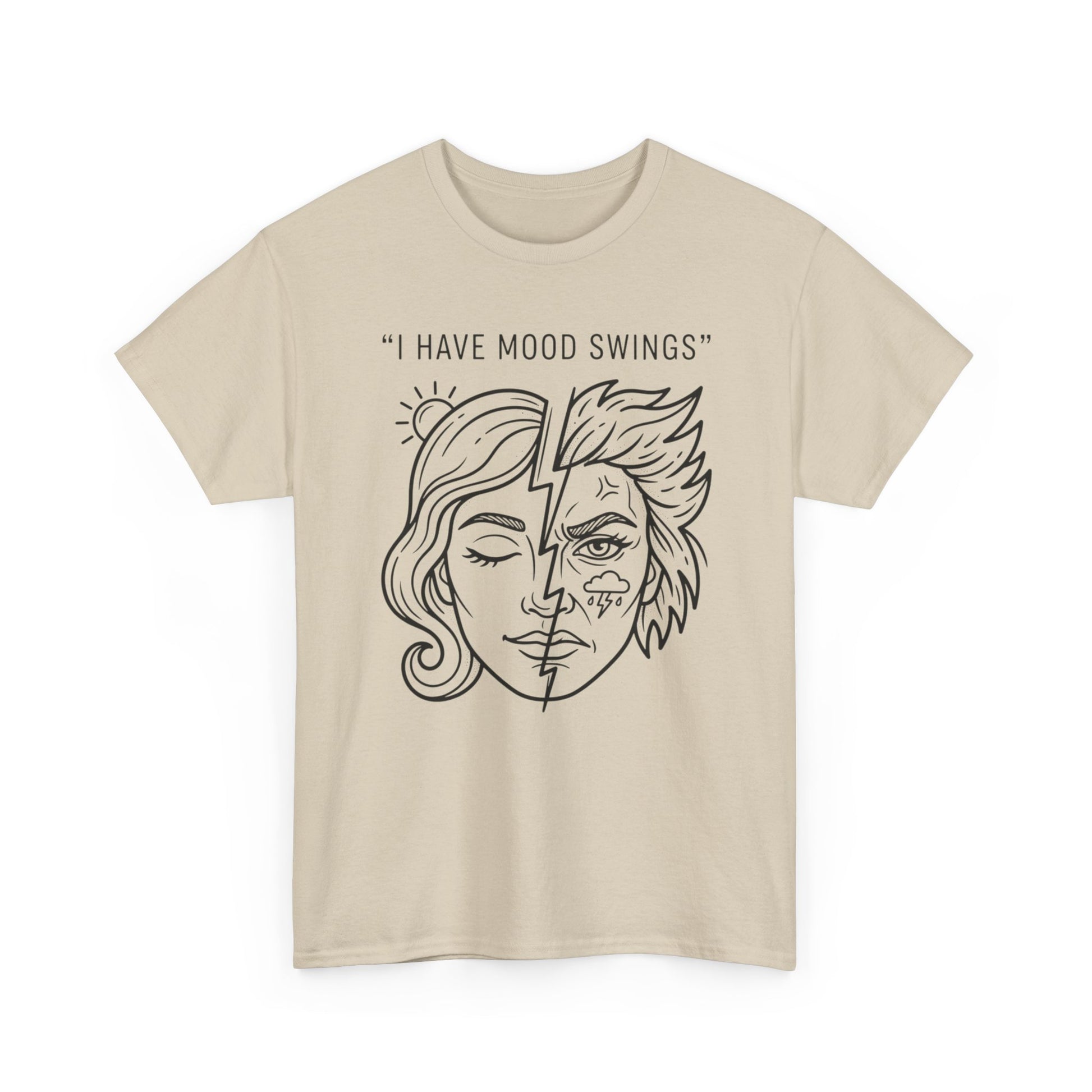 Mood Swings Graphic Tee — Split Face Line Art "I Have Mood Swings" T-Shirt Printify