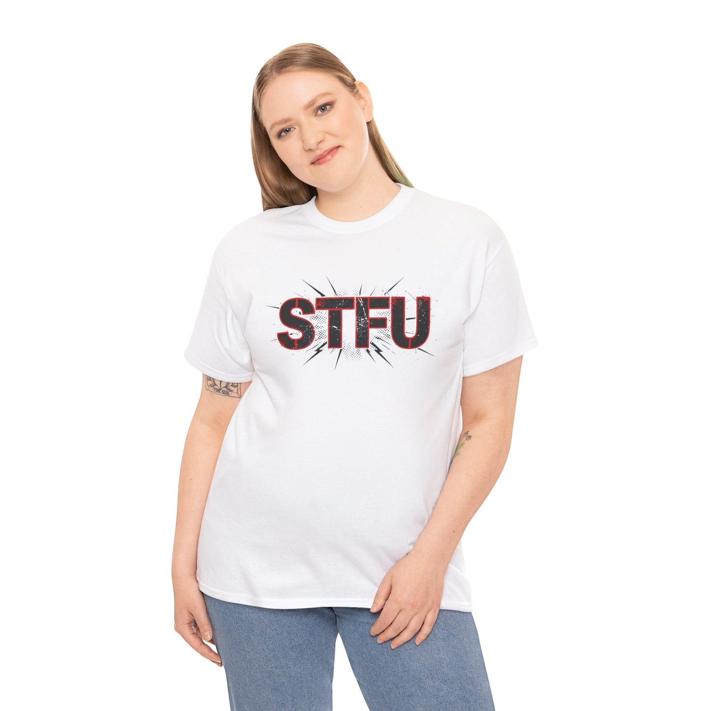 STFU Graphic Tee — Bold Distressed Text Shirt for Statement Style Printify