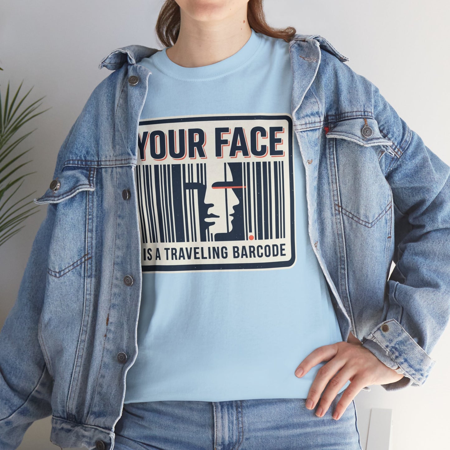 "Your Face Is a Traveling Barcode" Graphic Tee