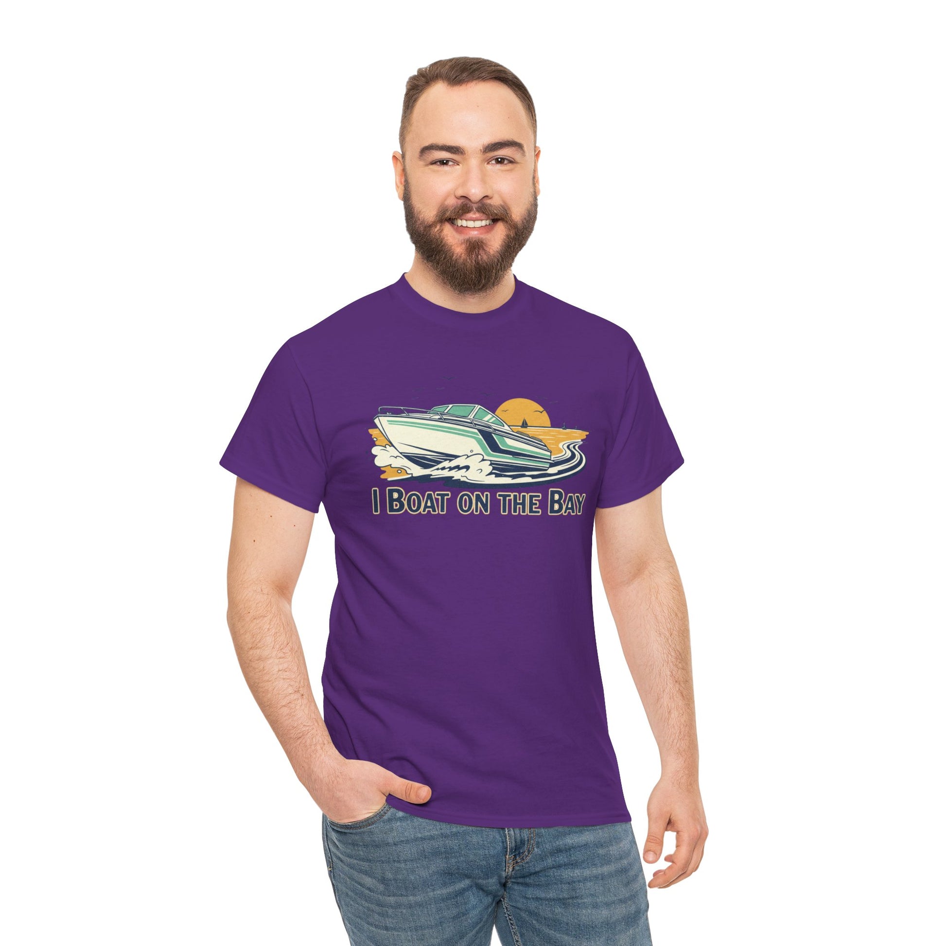 Boat on the Bay T-Shirt — Retro Motorboat Sunset Tee Printify