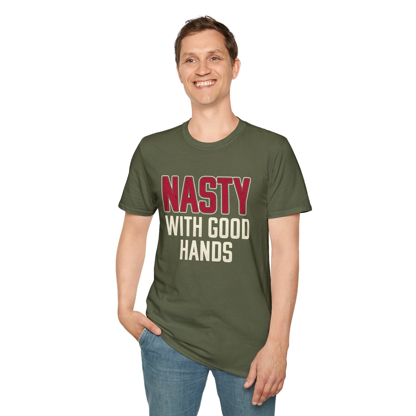 "NASTY With Good Hands" Bold Lettering Graphic Tee