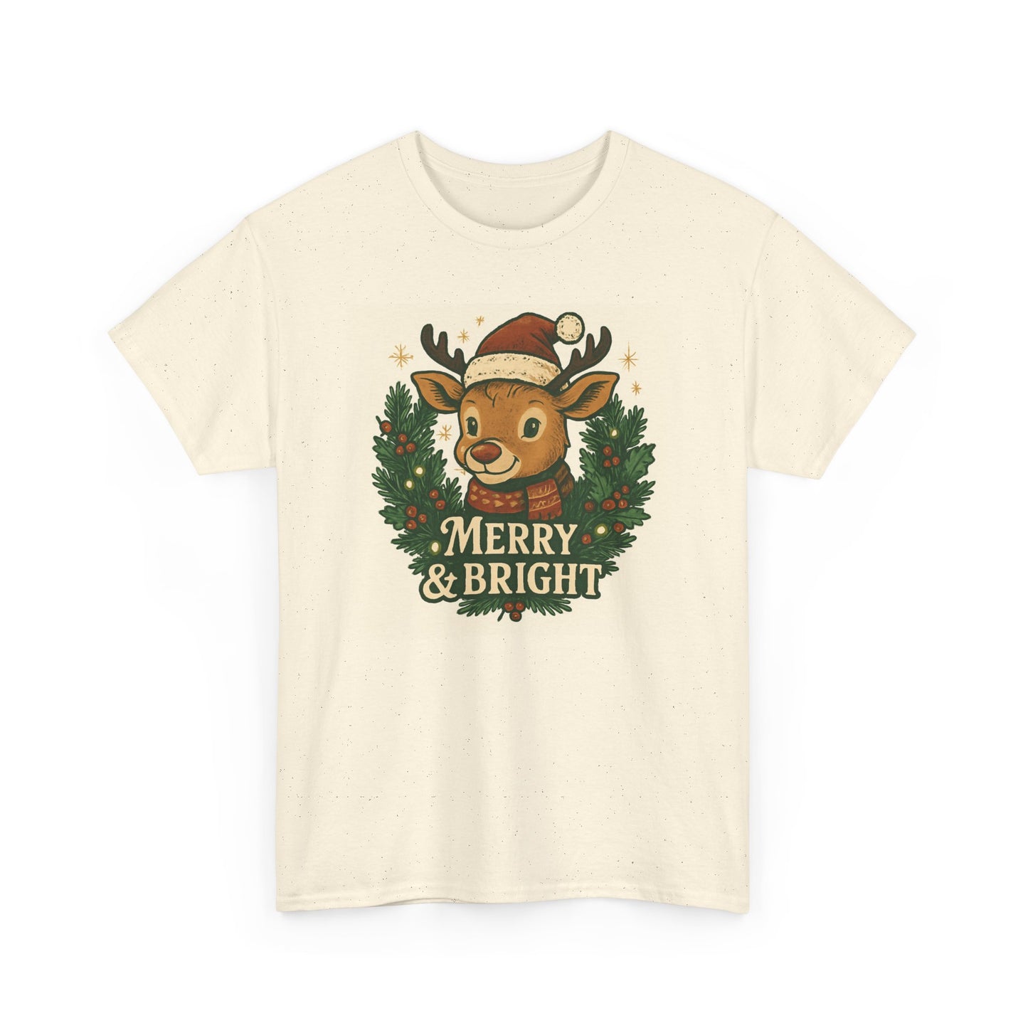 Merry & Bright Reindeer Christmas T-Shirt Printify