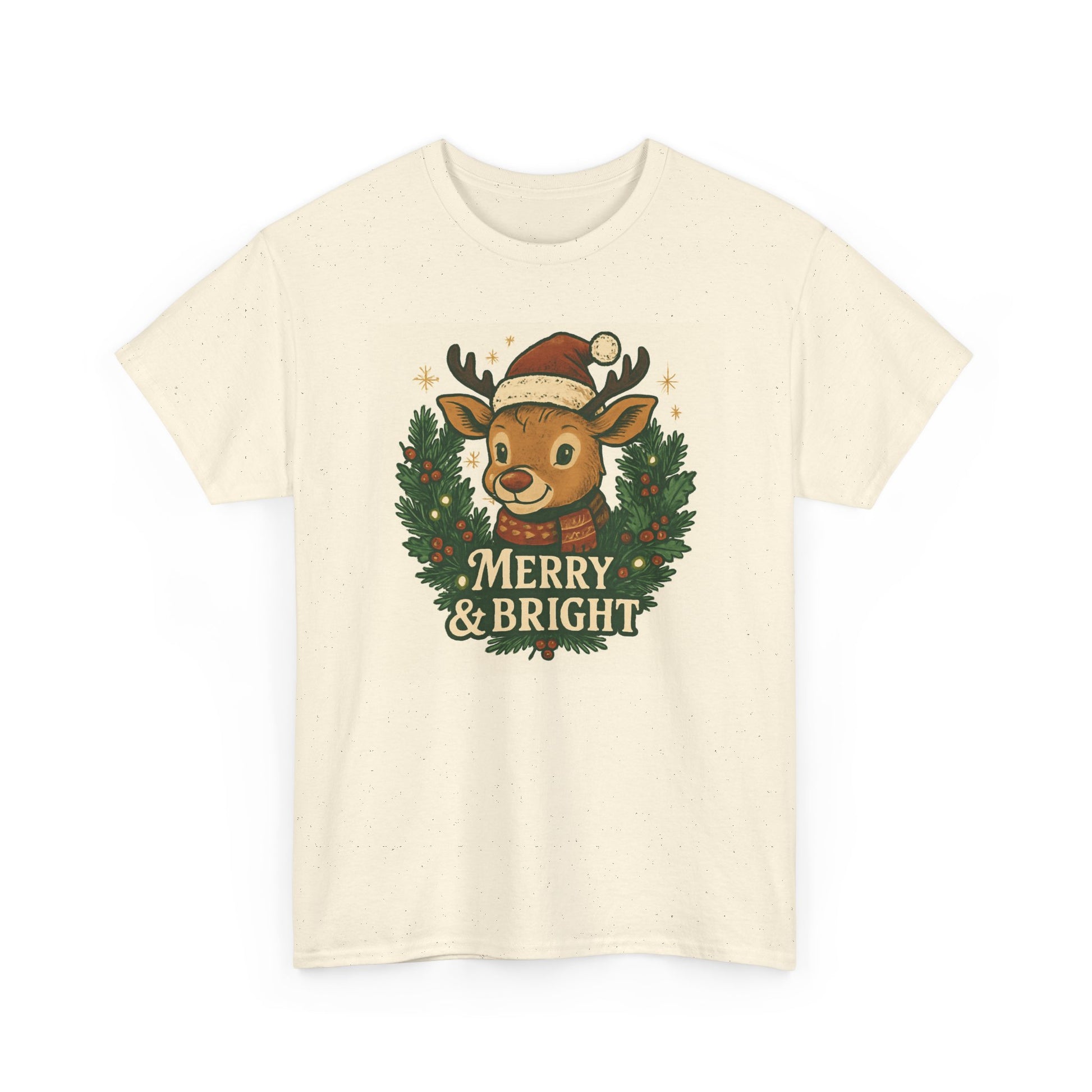 Merry & Bright Reindeer Christmas T-Shirt Printify