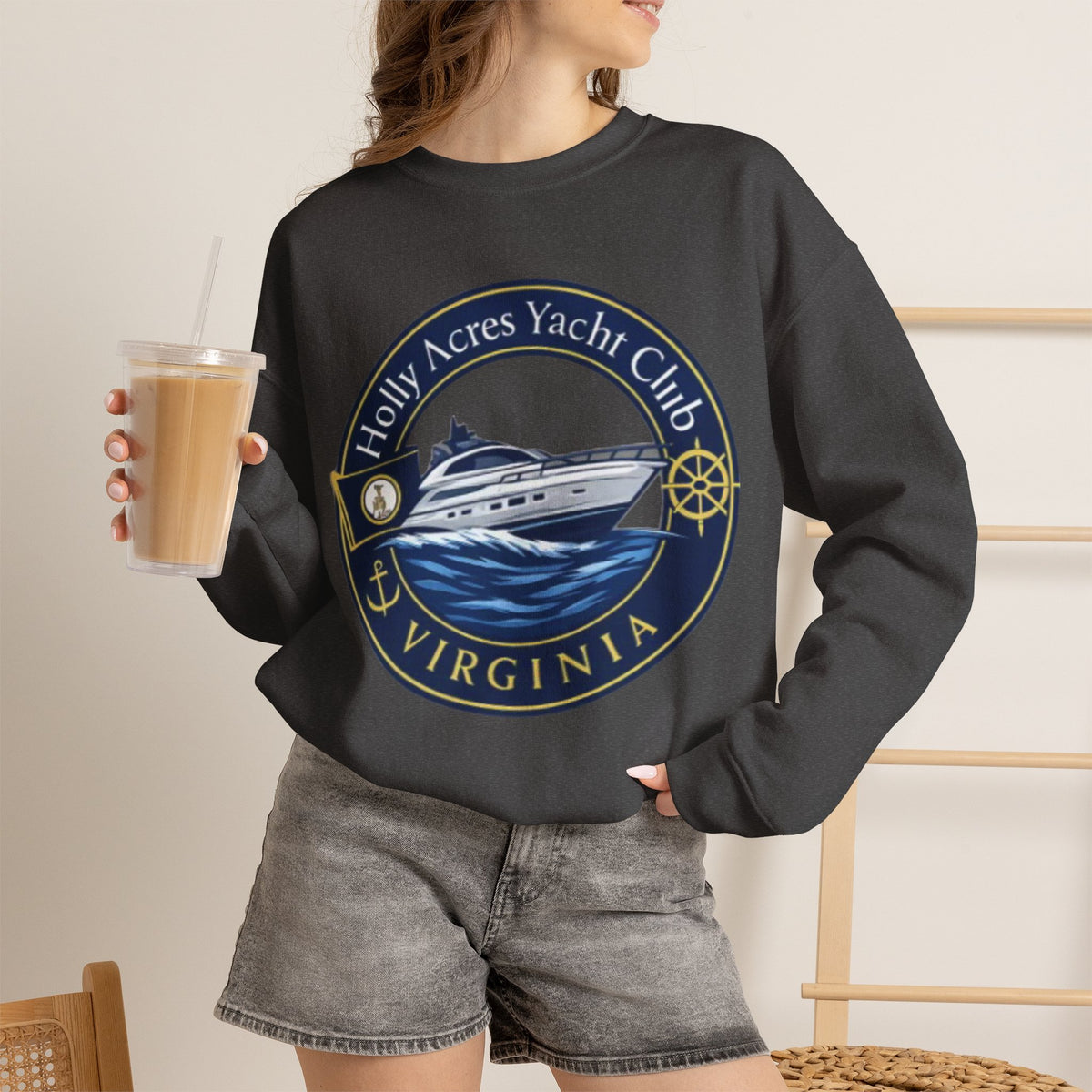 Virginia Yacht Club Crewneck Sweatshirt — "Holly Acres Yacht Club" Nautical Logo