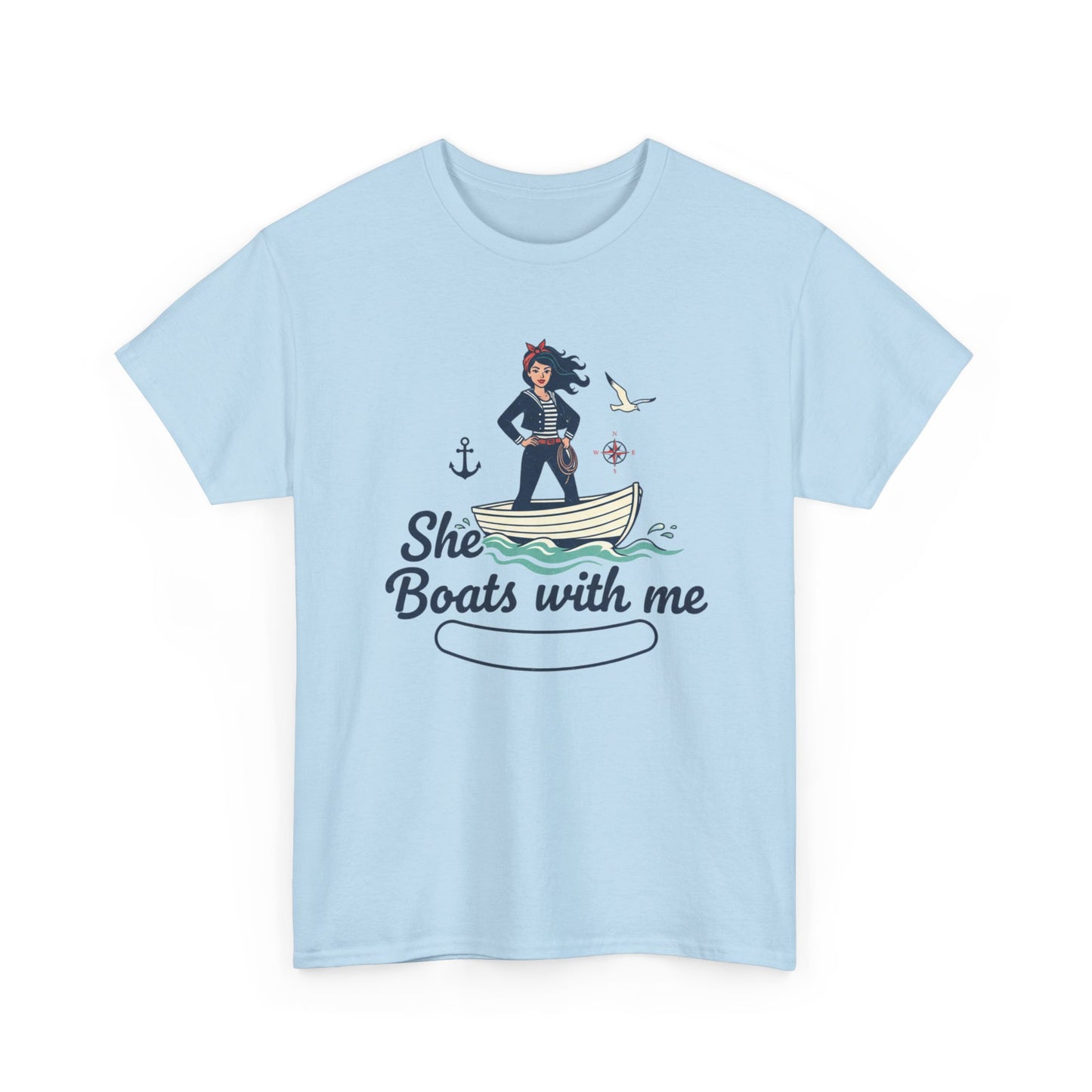 T-Shirt — "She Boats With Me" Nautical Couple Tee Printify
