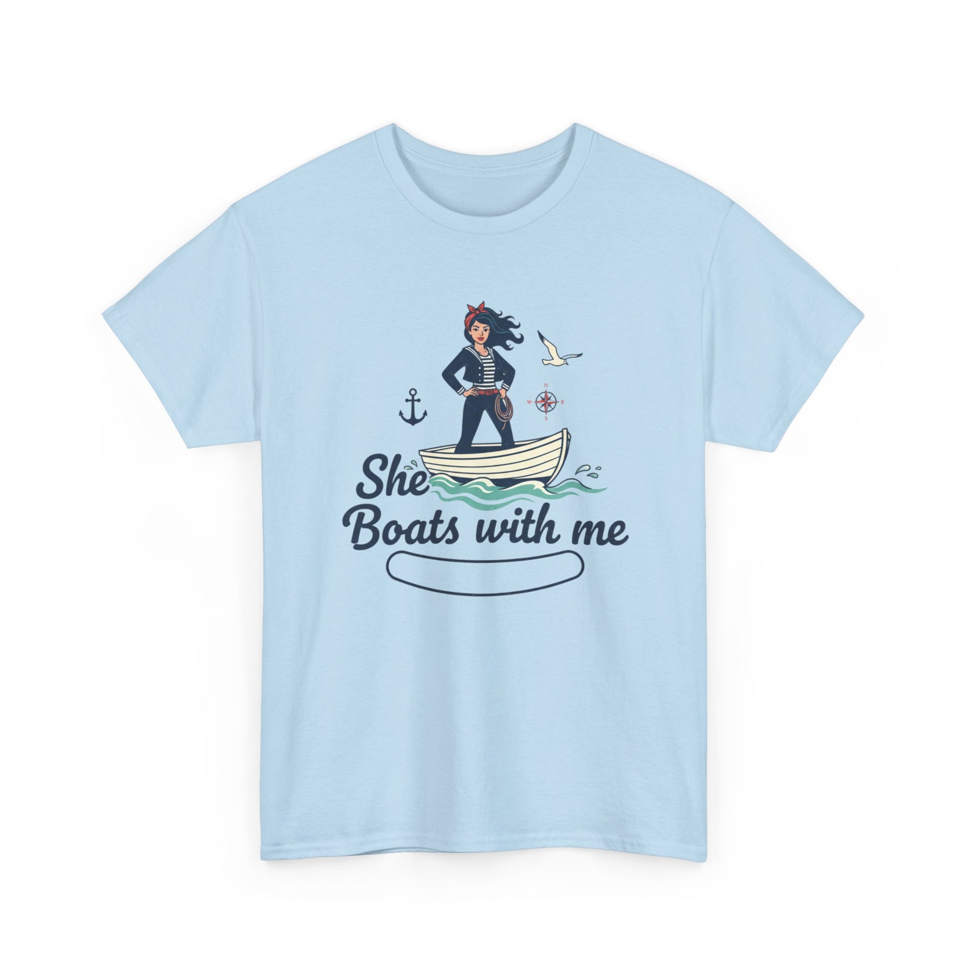T-Shirt — "She Boats With Me" Nautical Couple Tee Printify