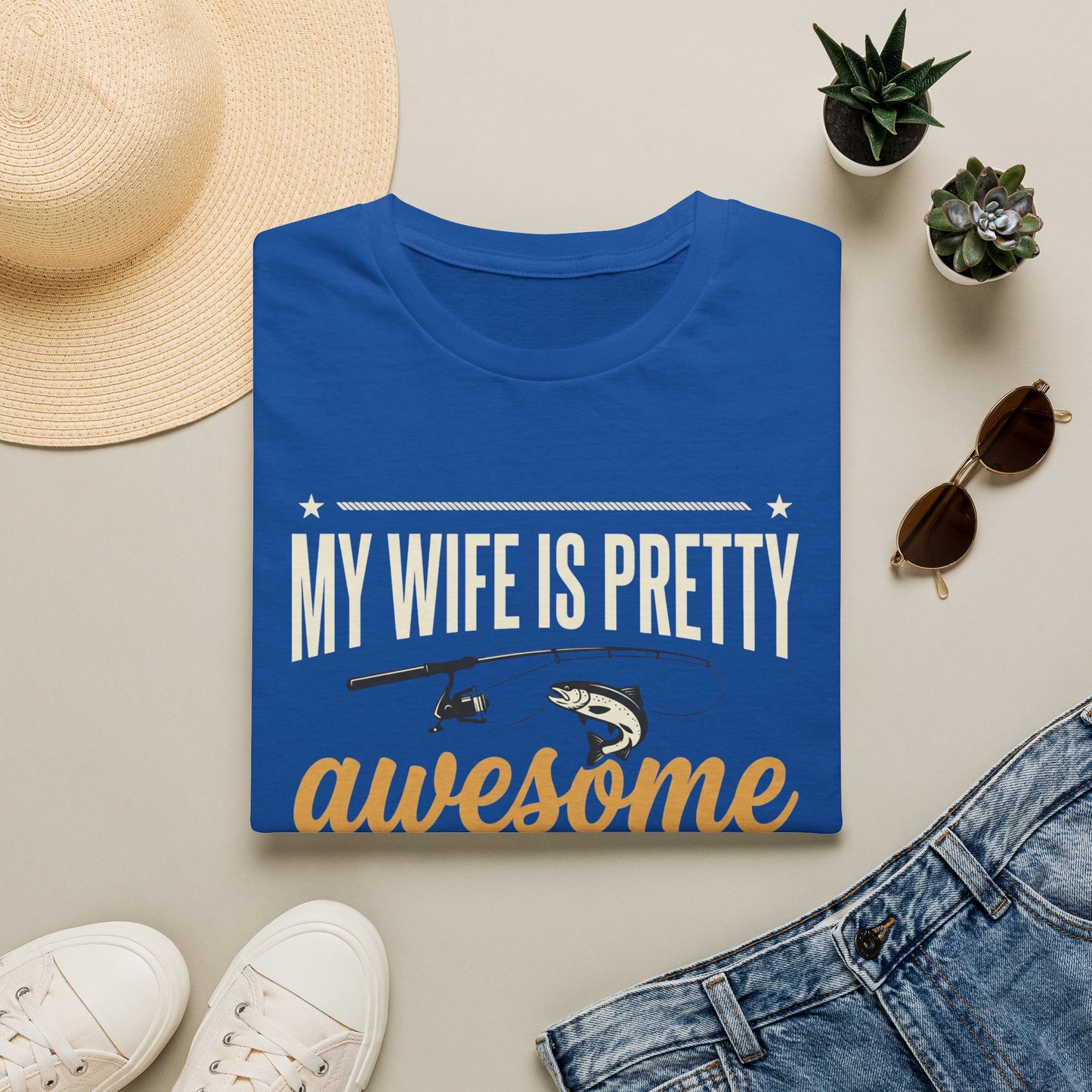 My Wife Is Pretty Awesome Fishing T-Shirt — Funny Husband Gift for Anglers
