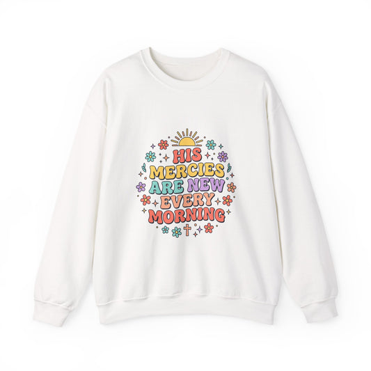 His Mercies Are New Every Morning Sweatshirt | Christian, Pastel Groovy Encouragement