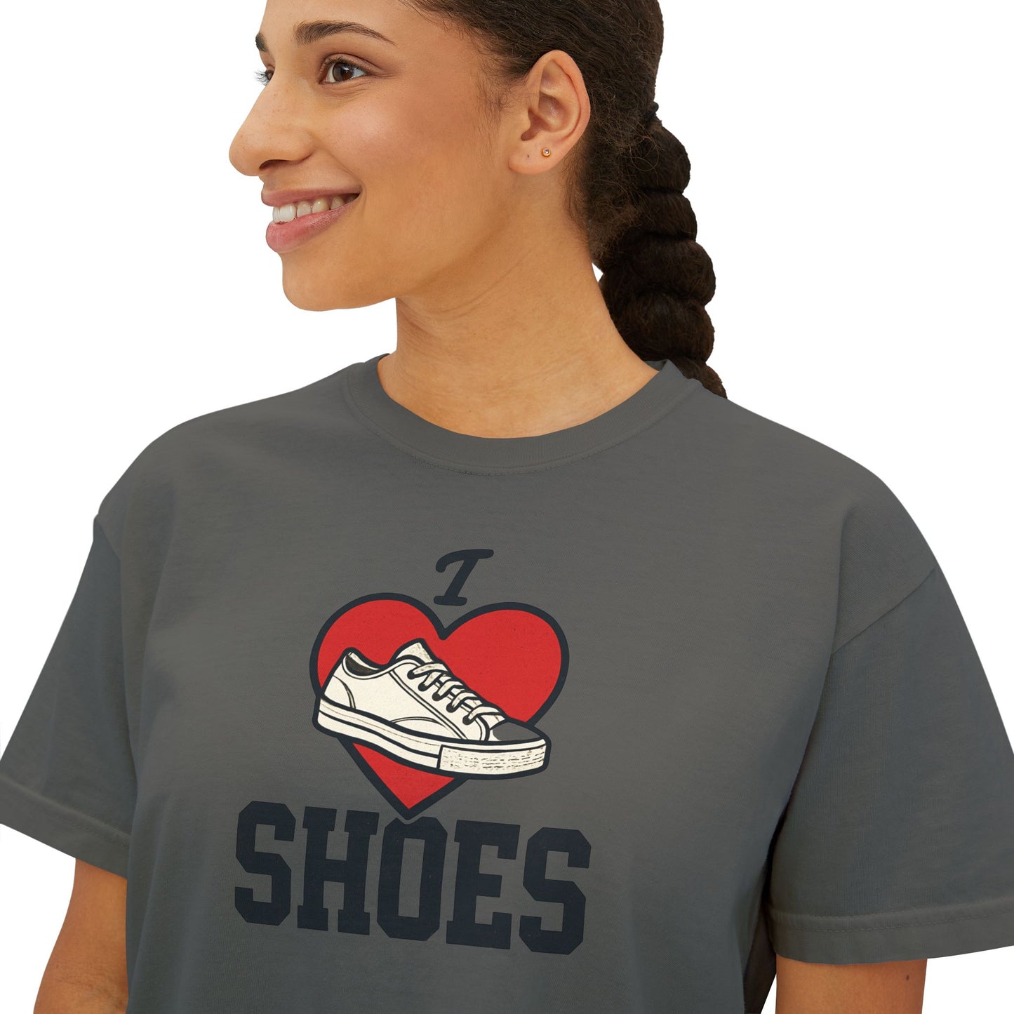 I Heart Shoes Women's Boxy Tee – Cute Sneaker Lover T-Shirt