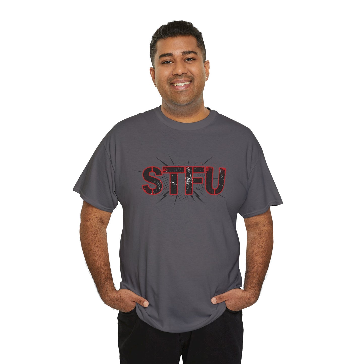 STFU Graphic Tee — Bold Distressed Text Shirt for Statement Style Printify